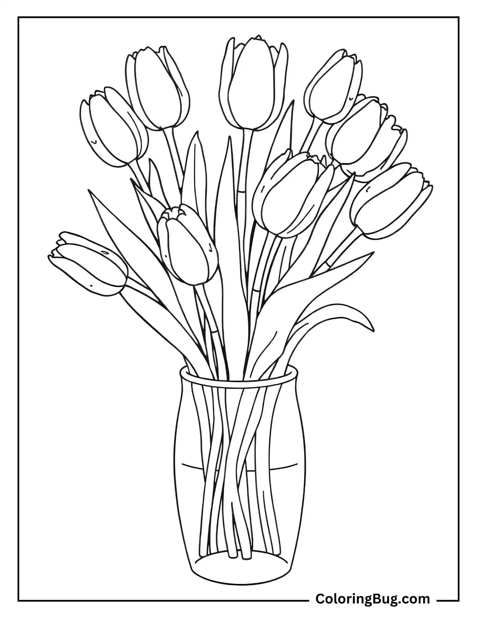 Bunch Of Tulips In Vase Coloring Sheet