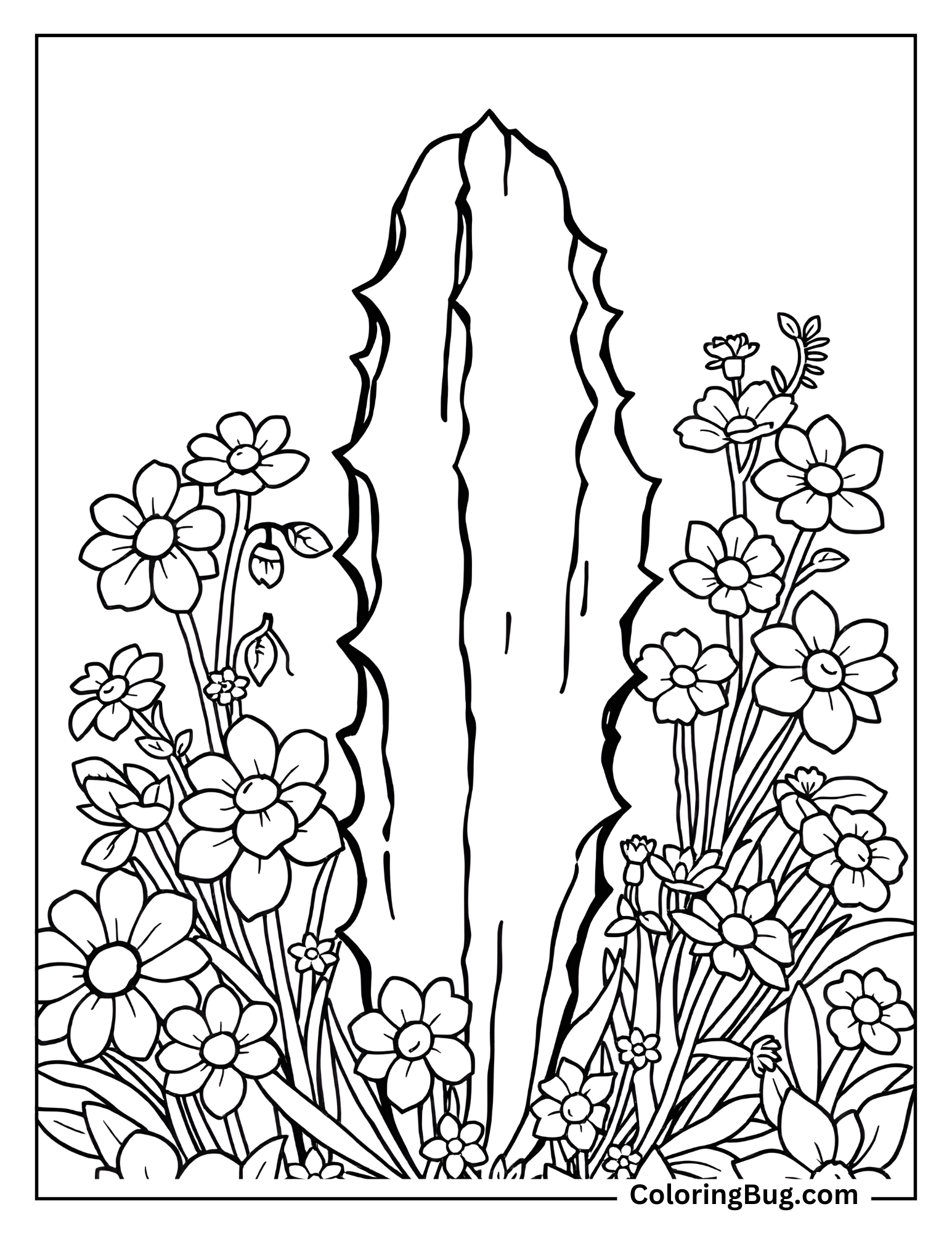 Cactus With Flowers Plant Coloring Sheet