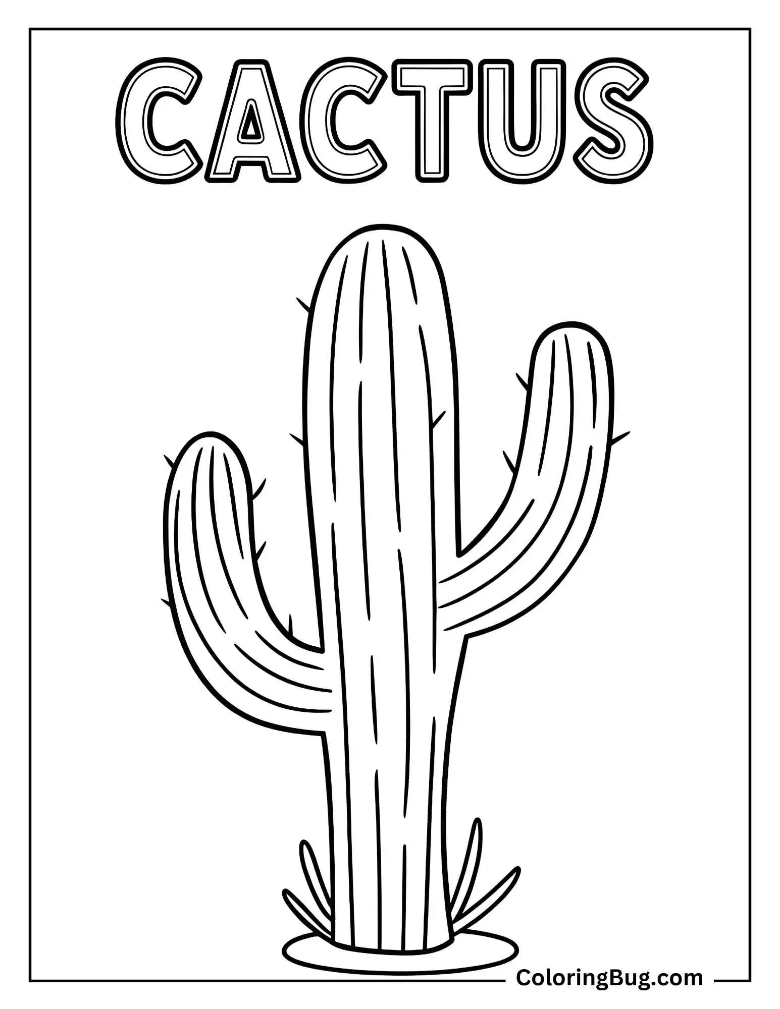 Cactus With Spelling Coloring Sheet