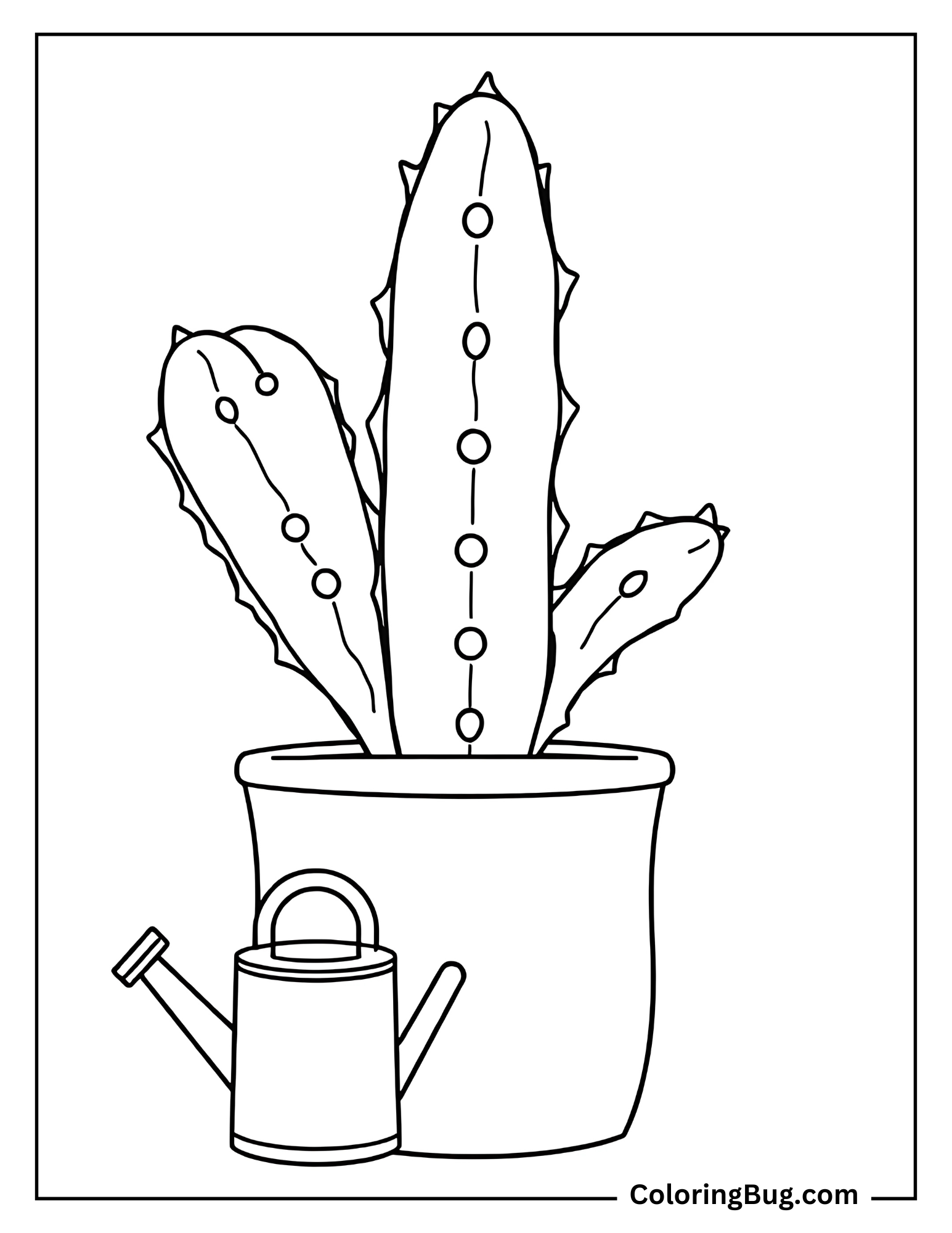 Cactus With Watering Can Coloring Sheet