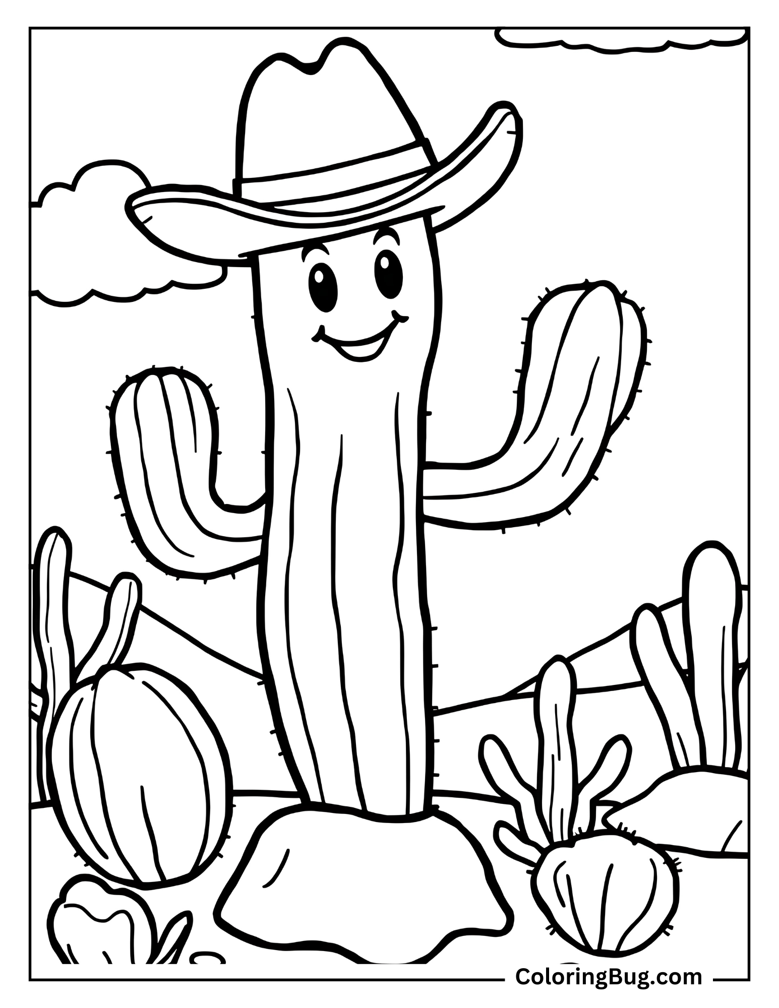 Cartoon Cowboy Cactus Coloring Sheet
