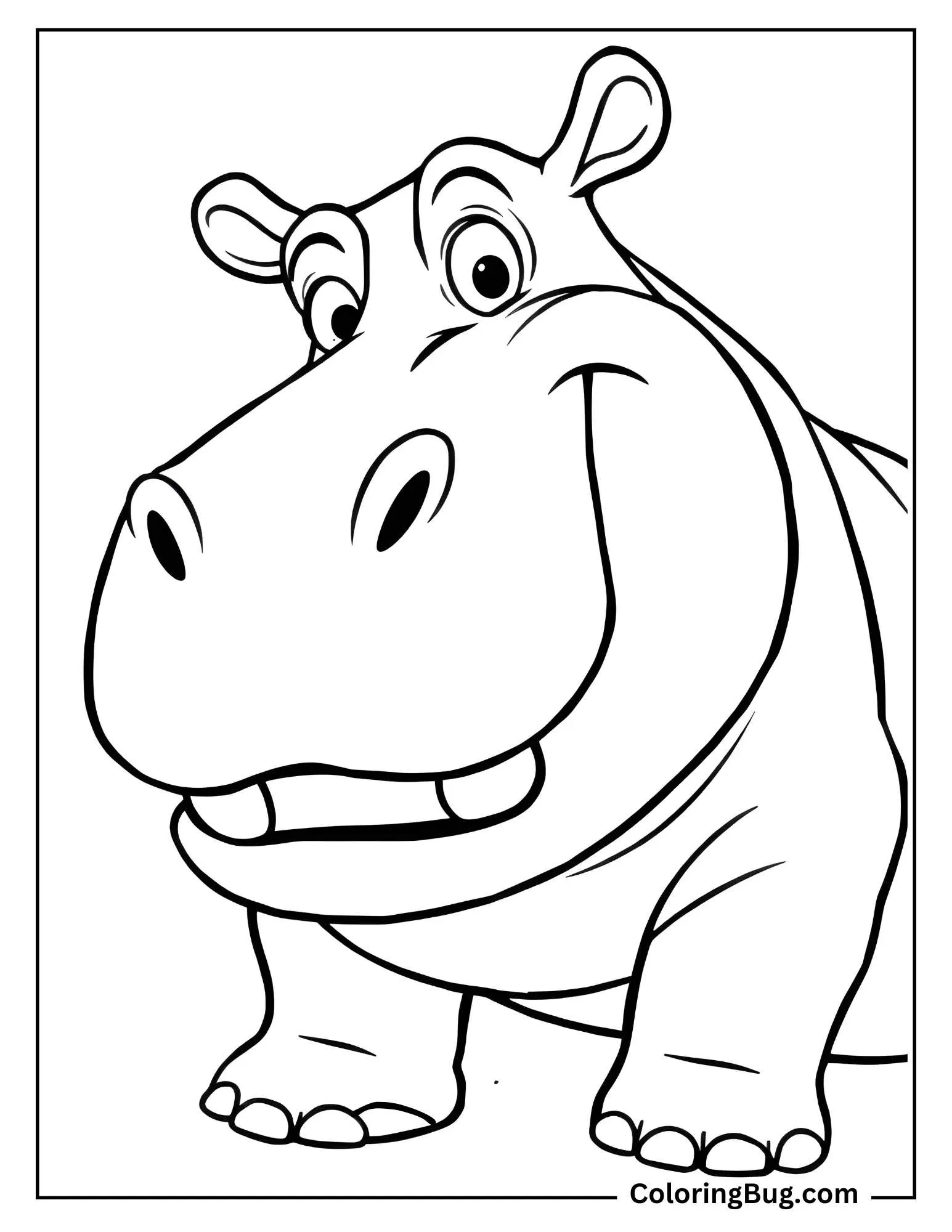 Closeup of Hippo Coloring Sheet