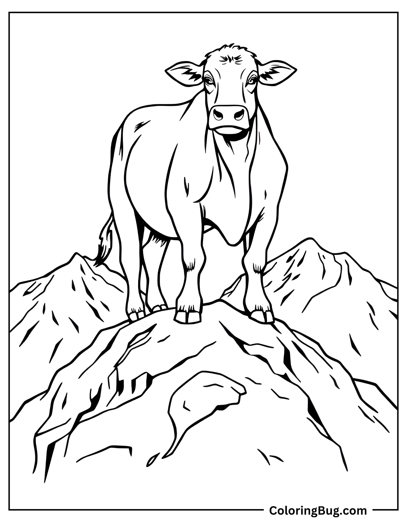 Cow Standing on Mountain coloring sheet