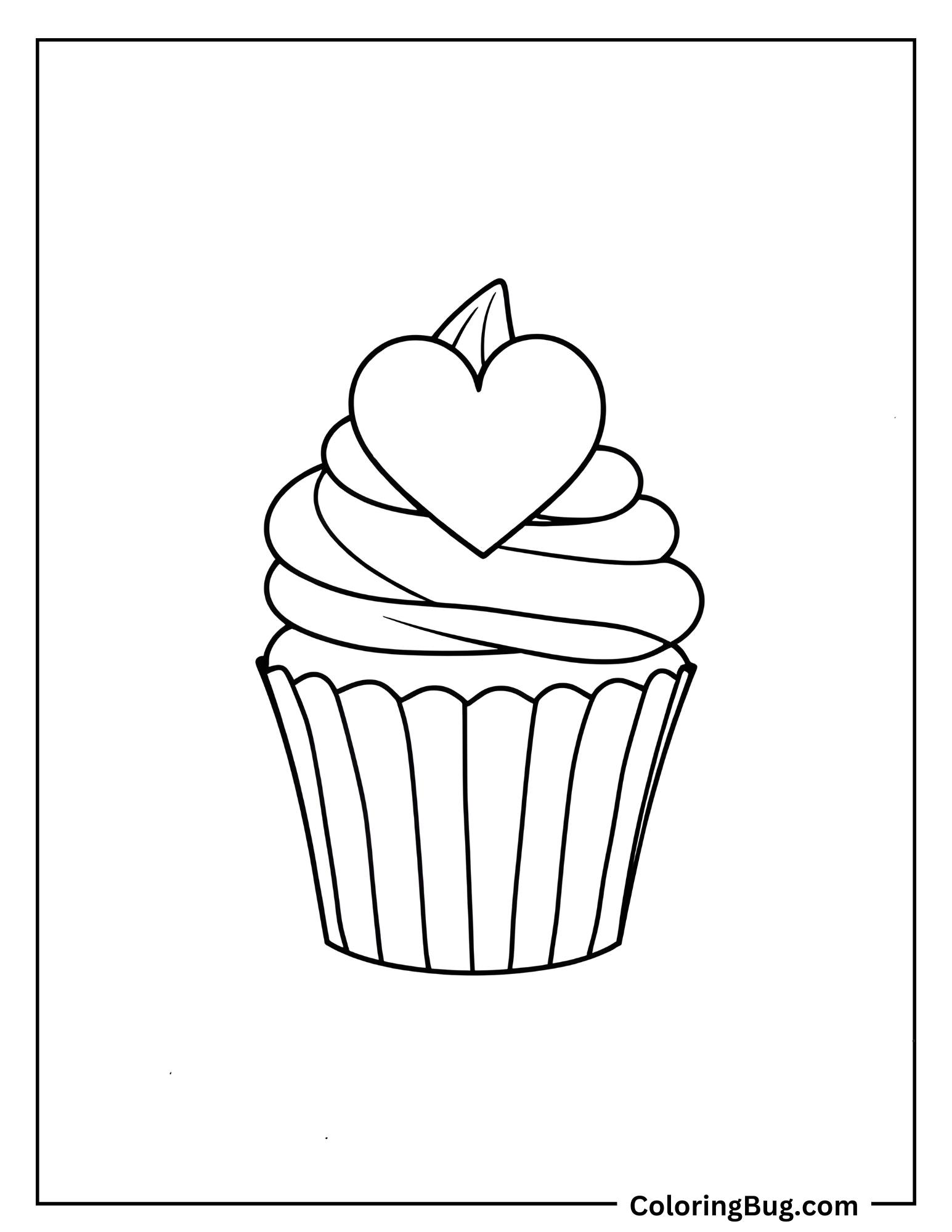 Cupcake With Heart Shaped Icing Coloring Sheet