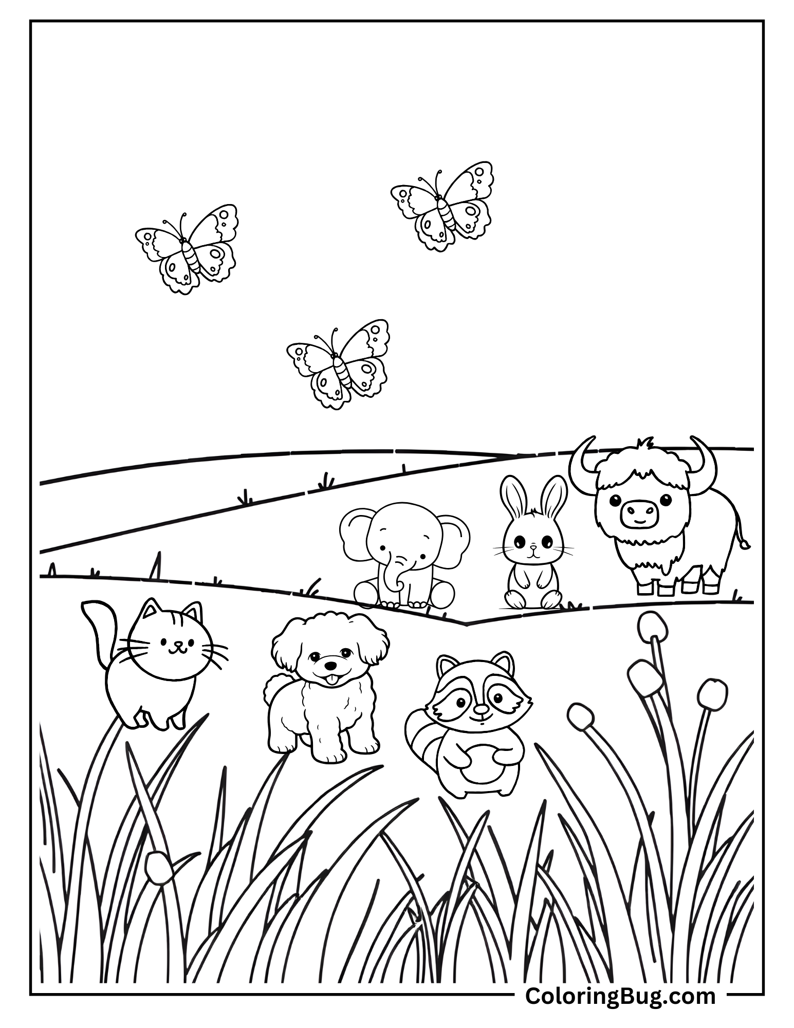 Cute Animals Coloring Sheet