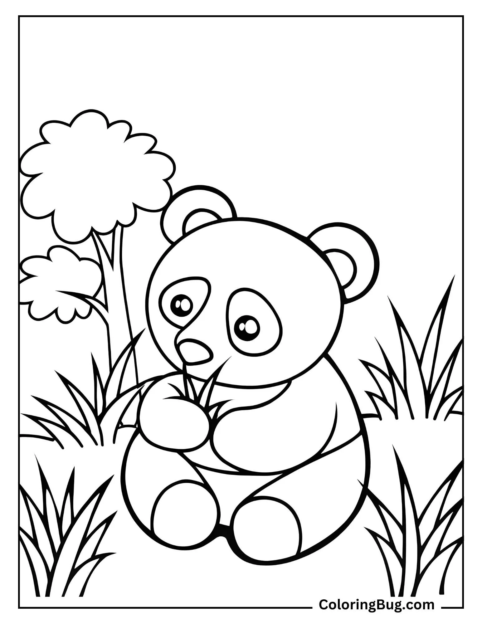 Cute Baby Panda Eating Grass Coloring Sheet