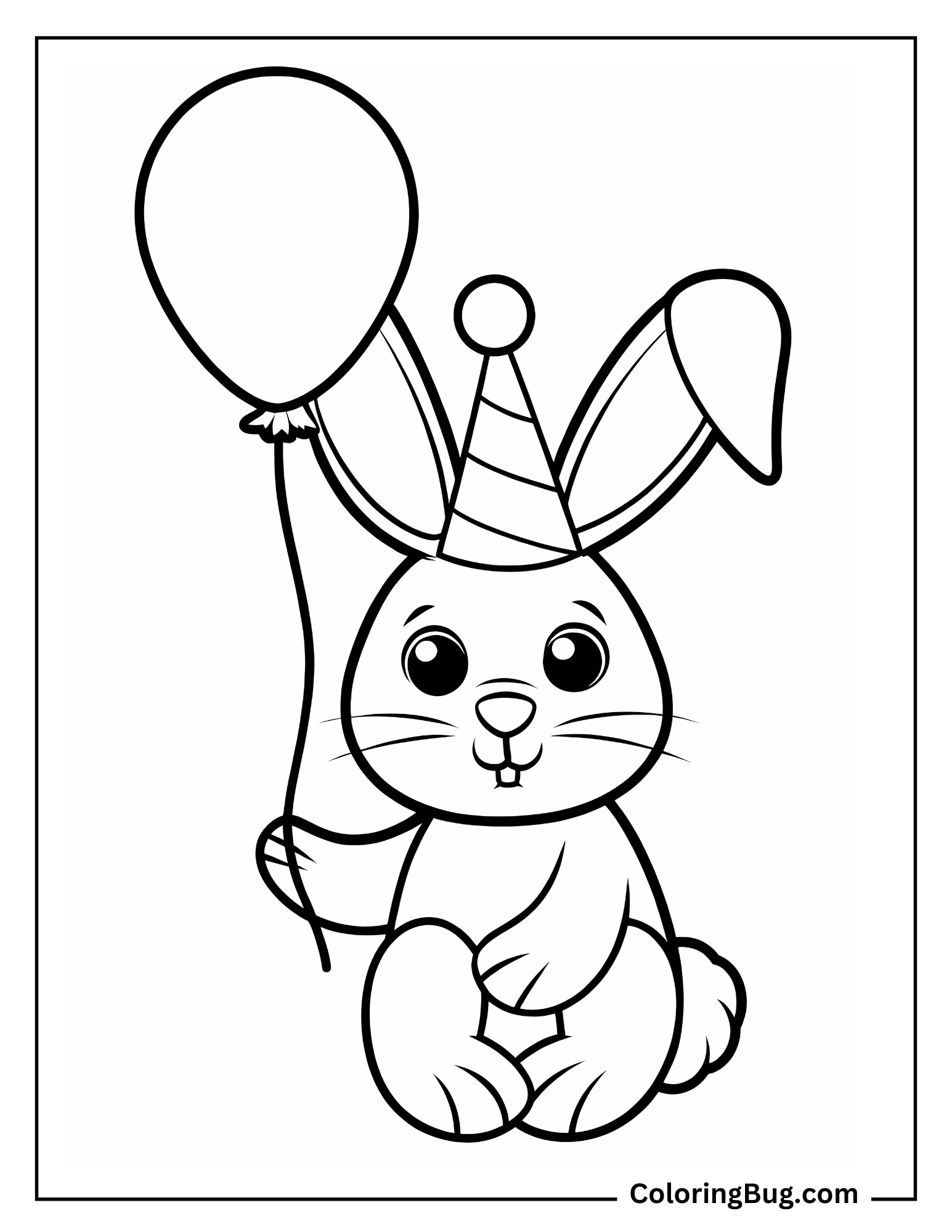 Cute Bunny Holding Balloon Coloring Sheet