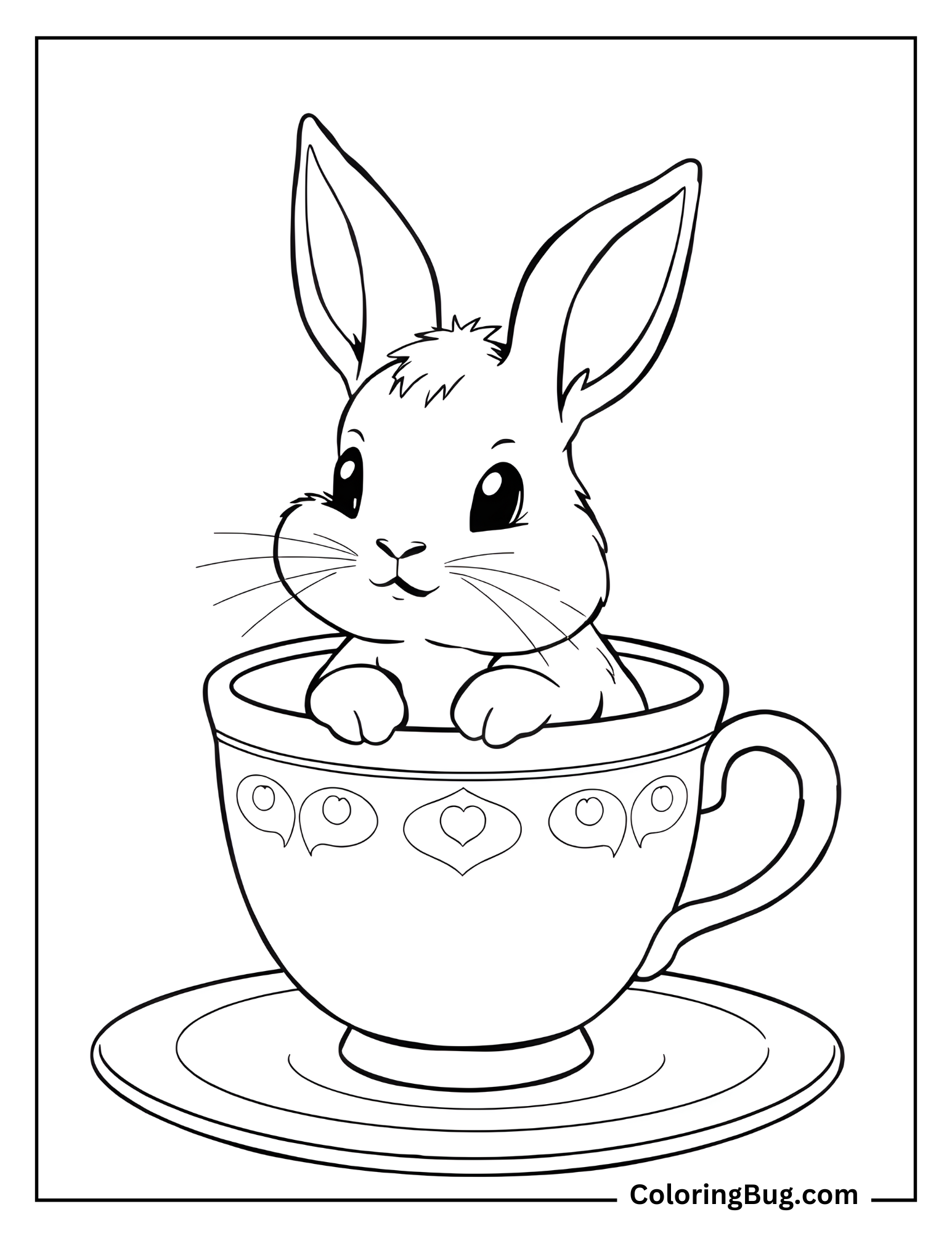 Cute Bunny Inside Teacup Coloring Sheet