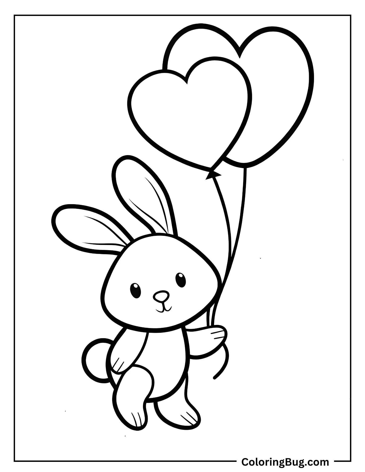 Cute Bunny With Heart Balloons Coloring Sheet