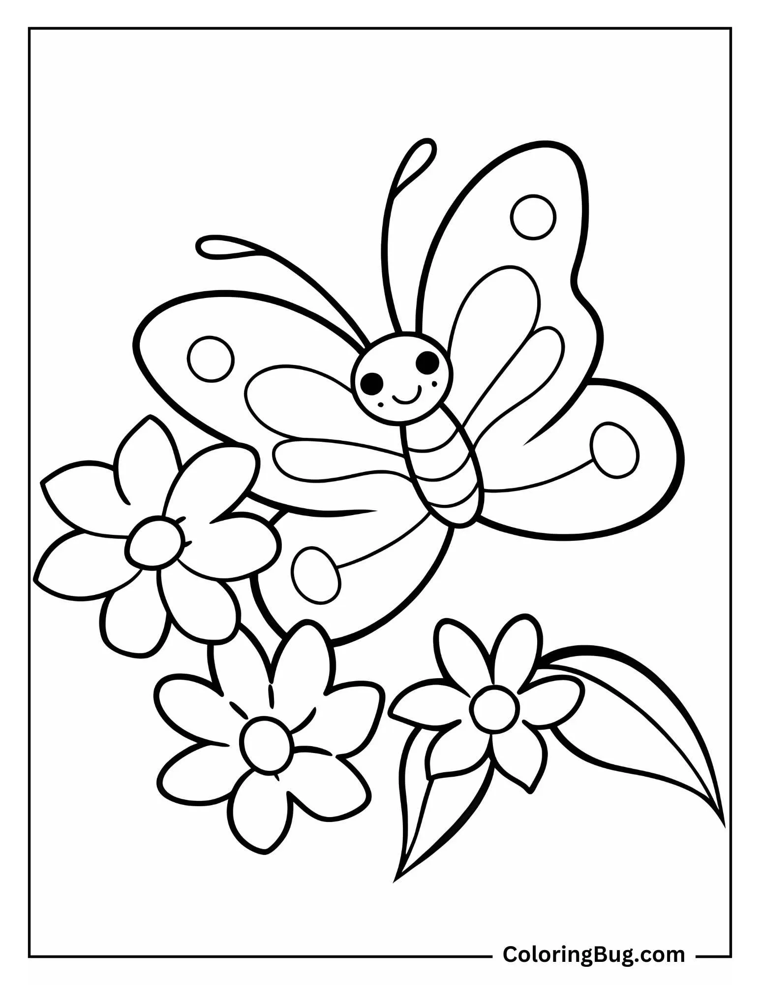 Cute Butterfly Surrounded By Flowers coloring Sheet