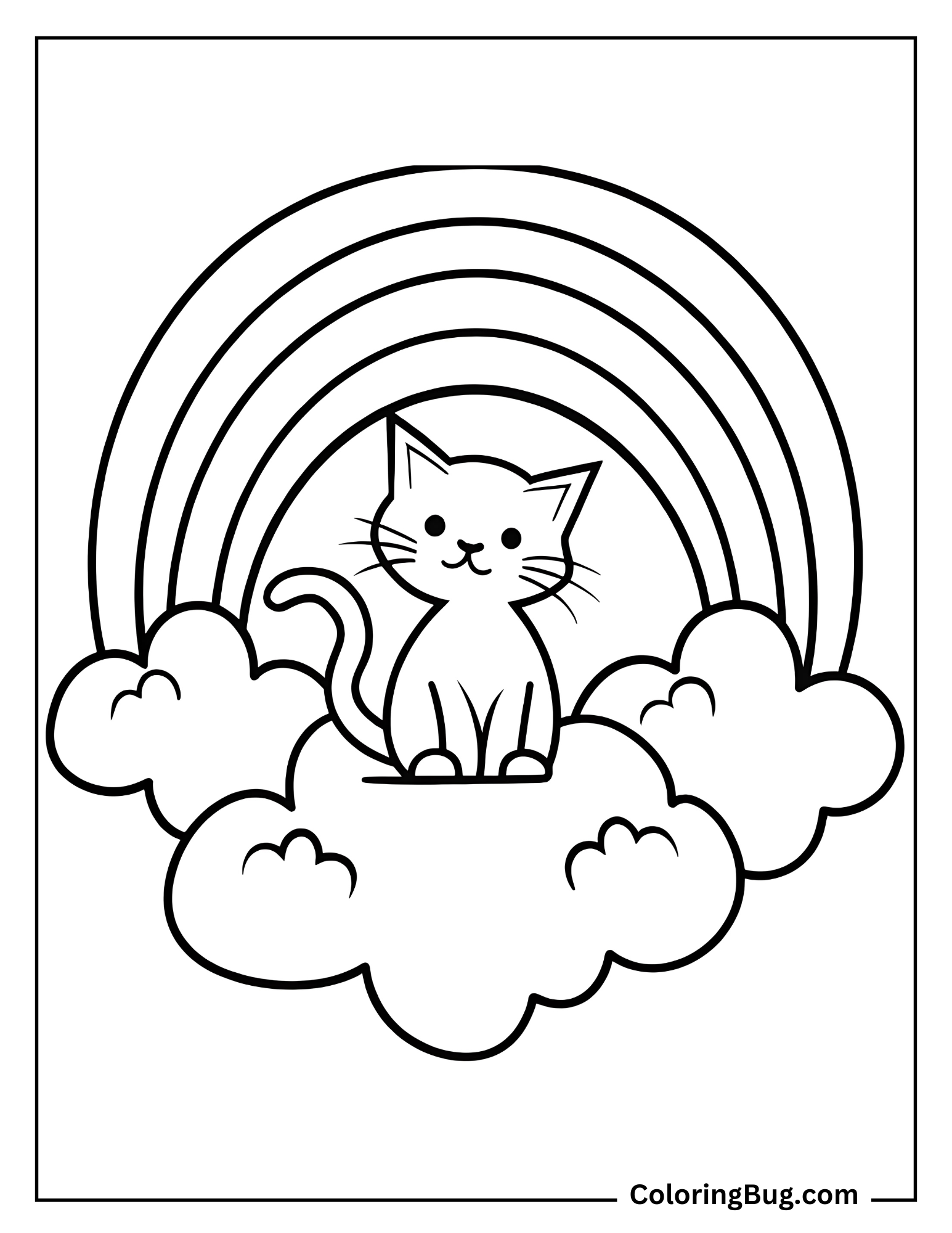 Cute Cat on Cloud Coloring Sheet