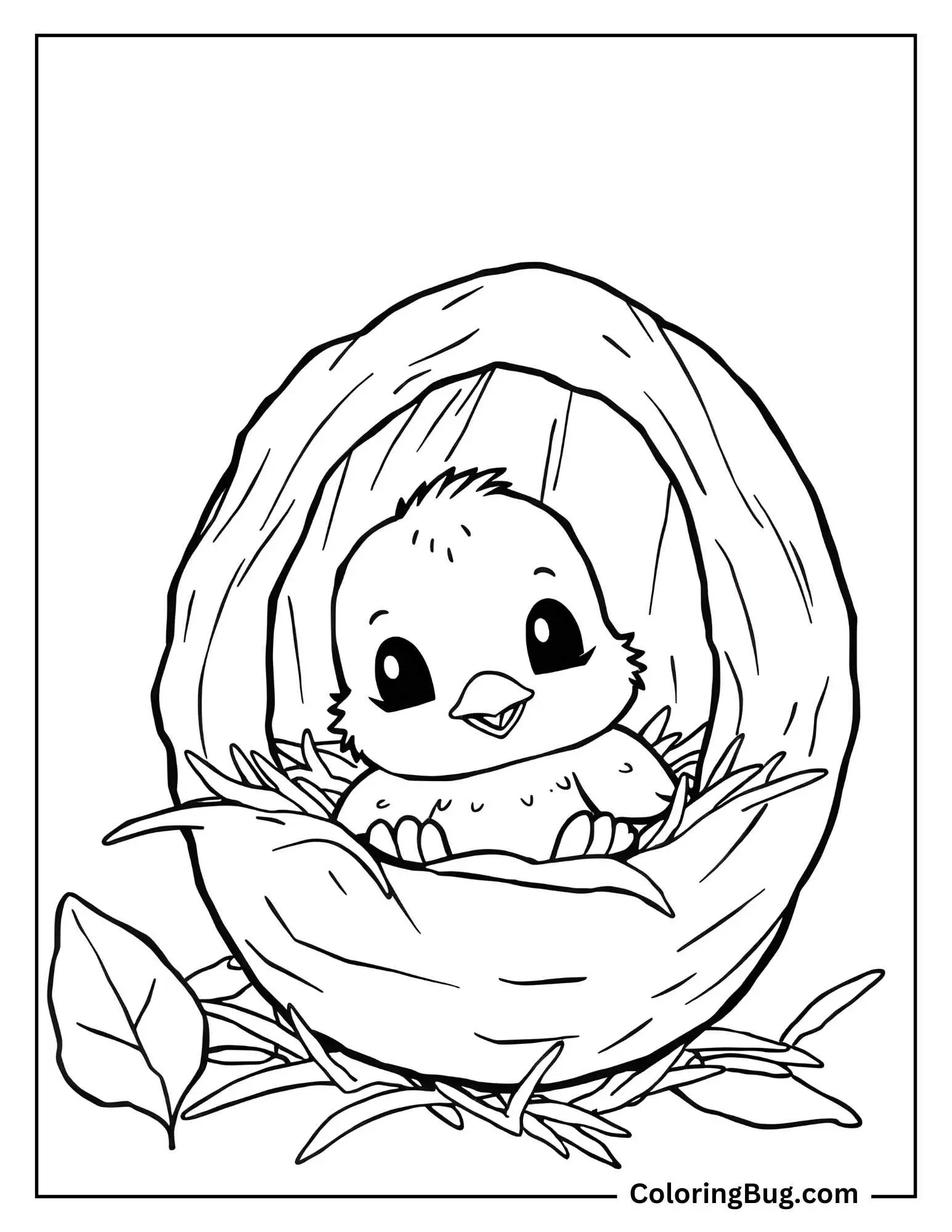 Cute Chick Peeking Out of a Cozy Little Nest coloring Sheet