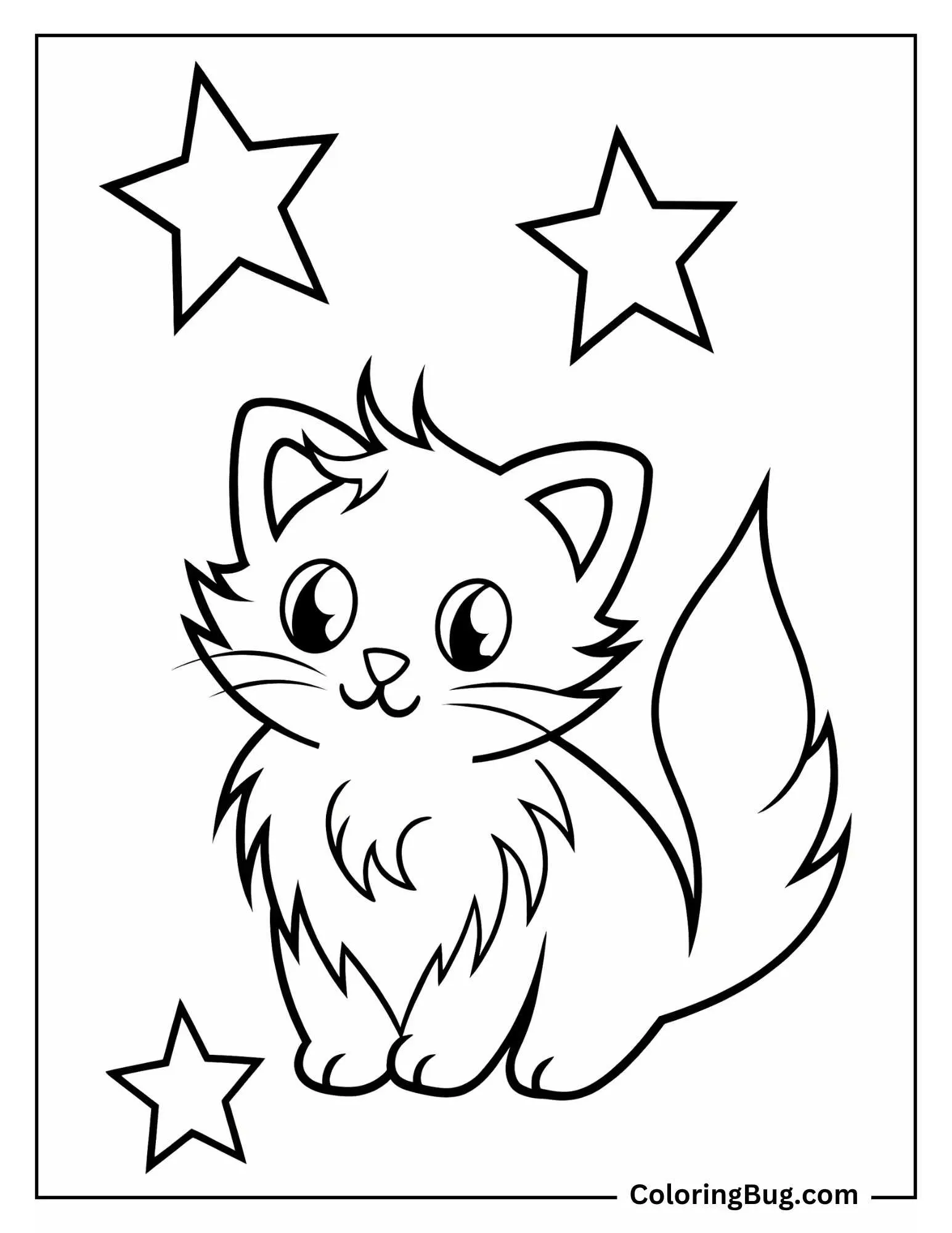 Cute Fluffy Cat coloring Sheet