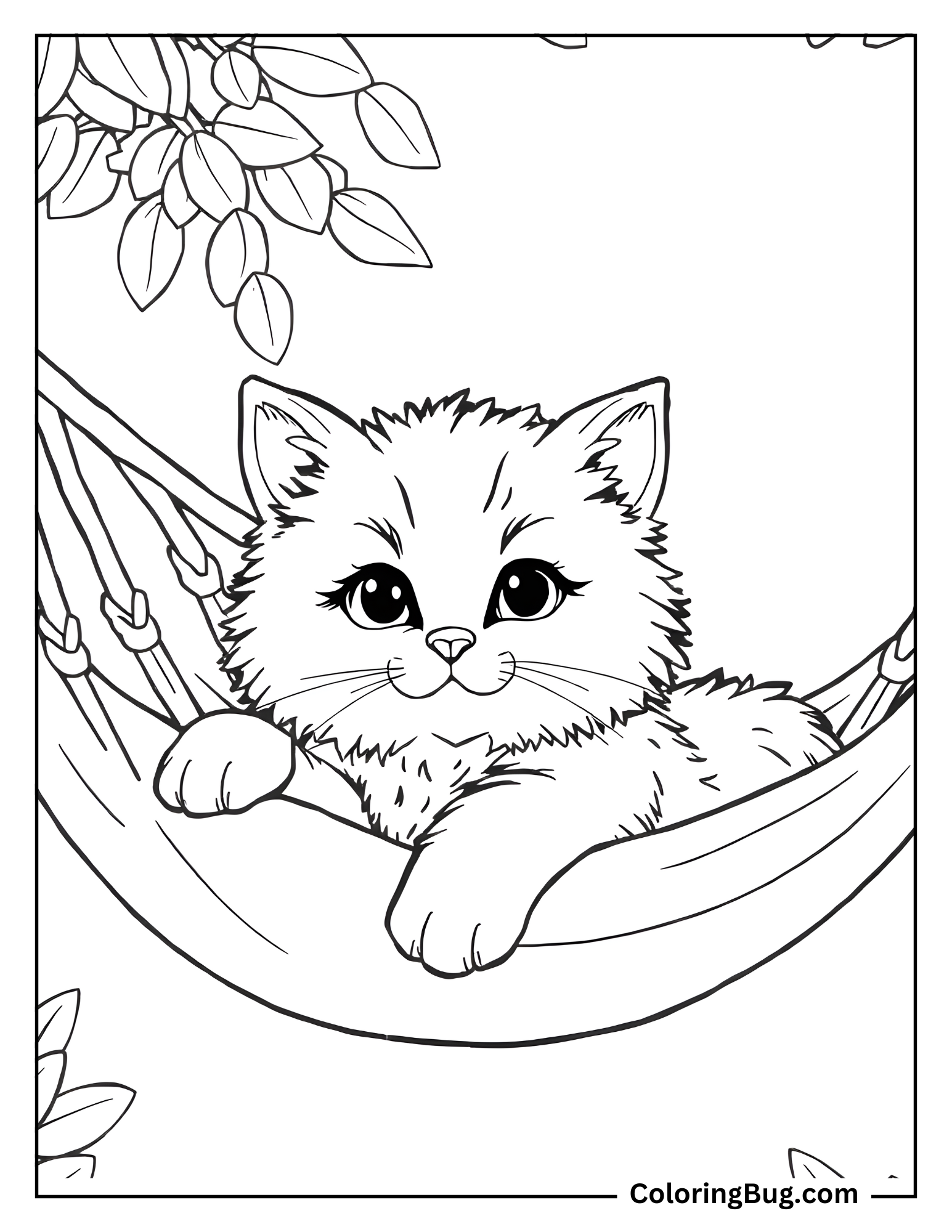 Cute Fluffy Cat in Hammock coloring Sheet