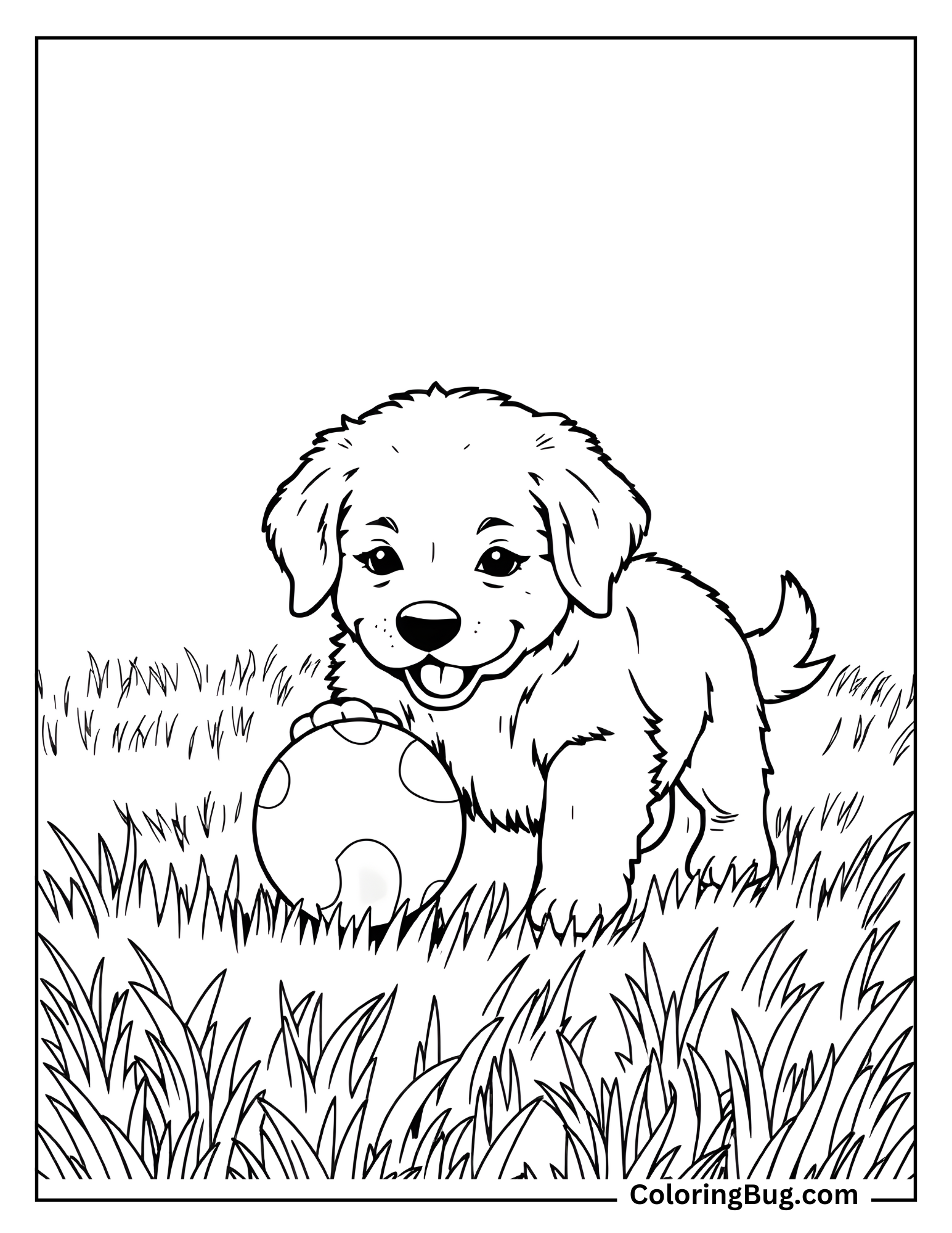 Cute Golden Retriever Playing With Ball Coloring Sheet