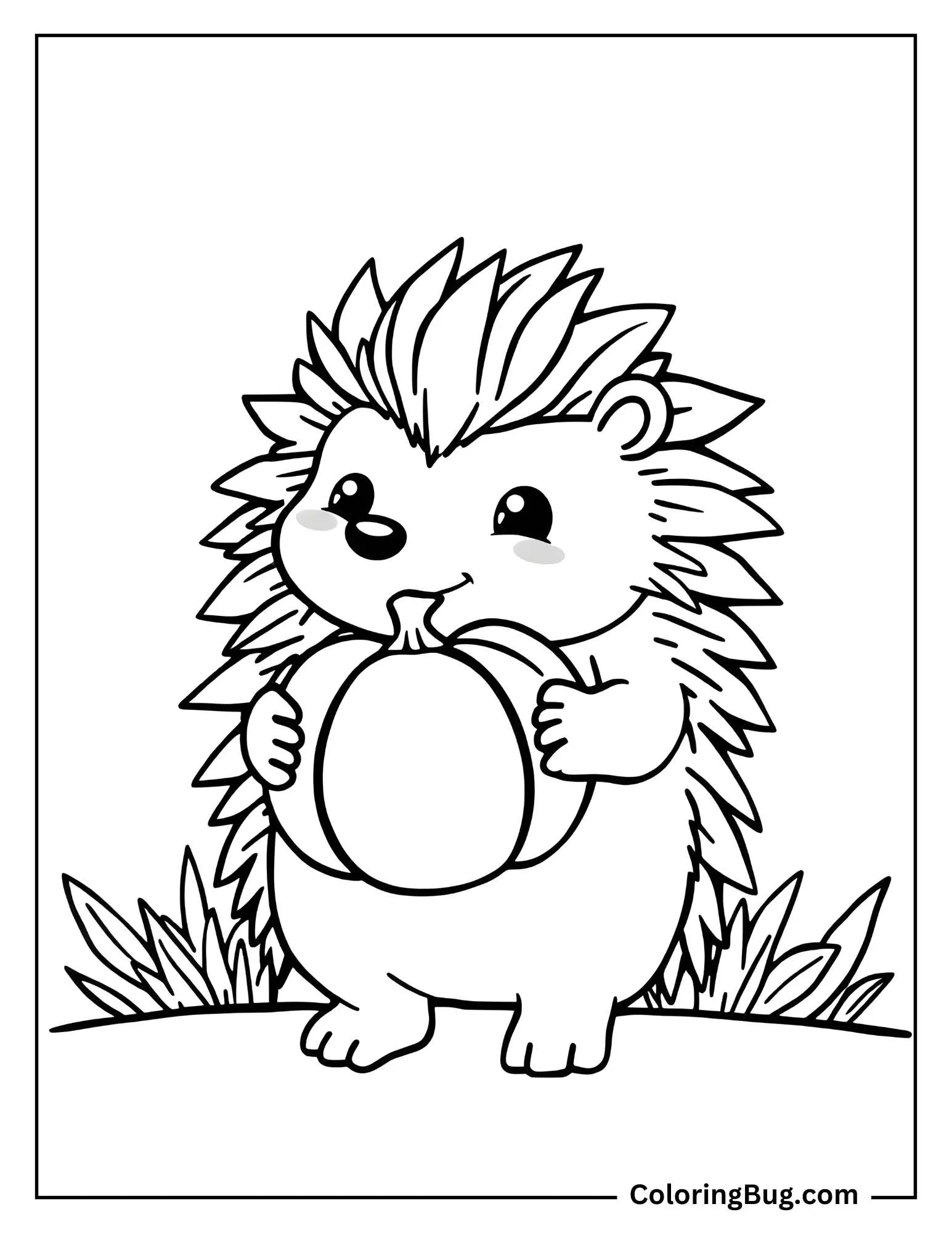Cute Hedgehog Holding Pumpkin coloring Sheet