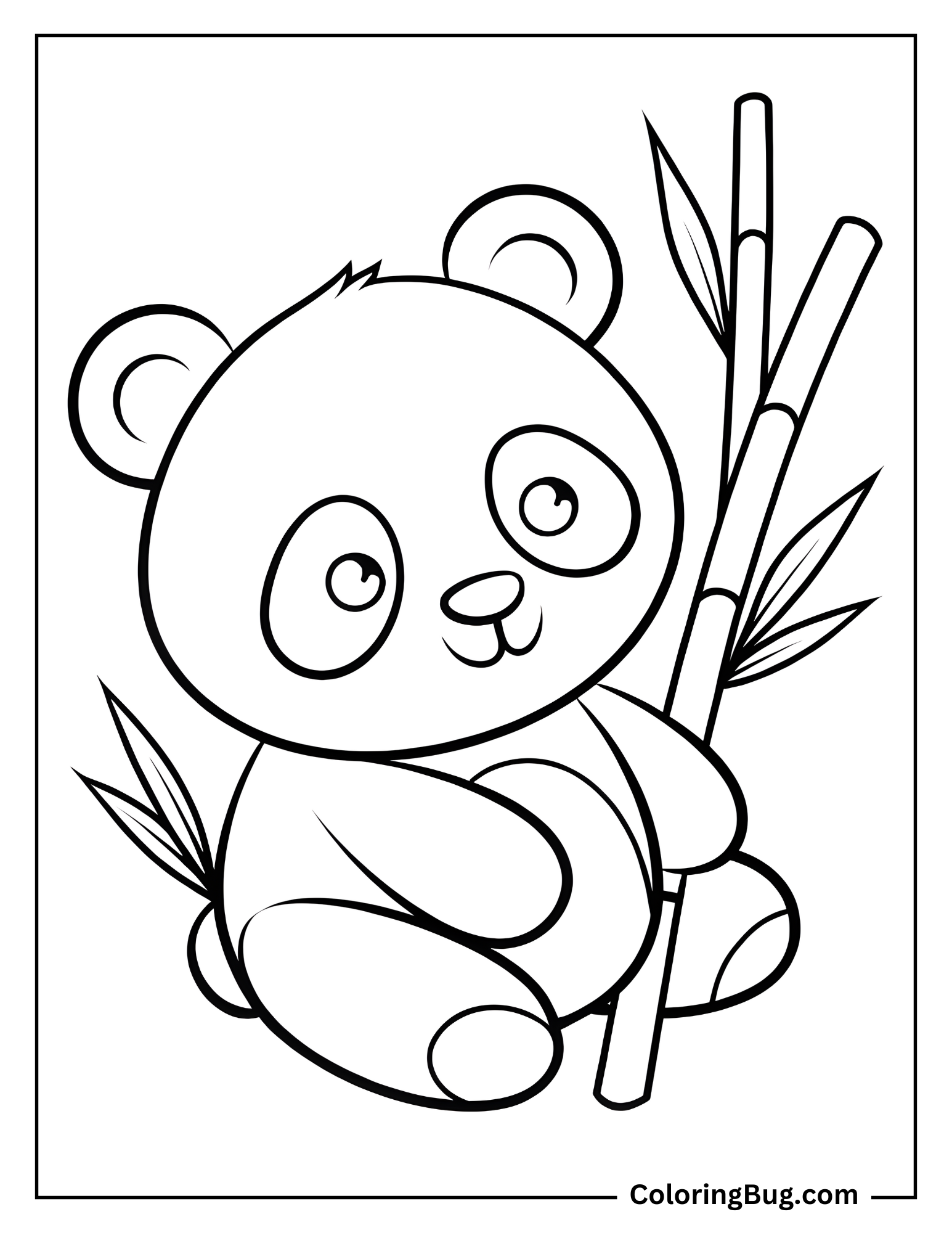 Cute Little Panda With Bamboo coloring Sheet