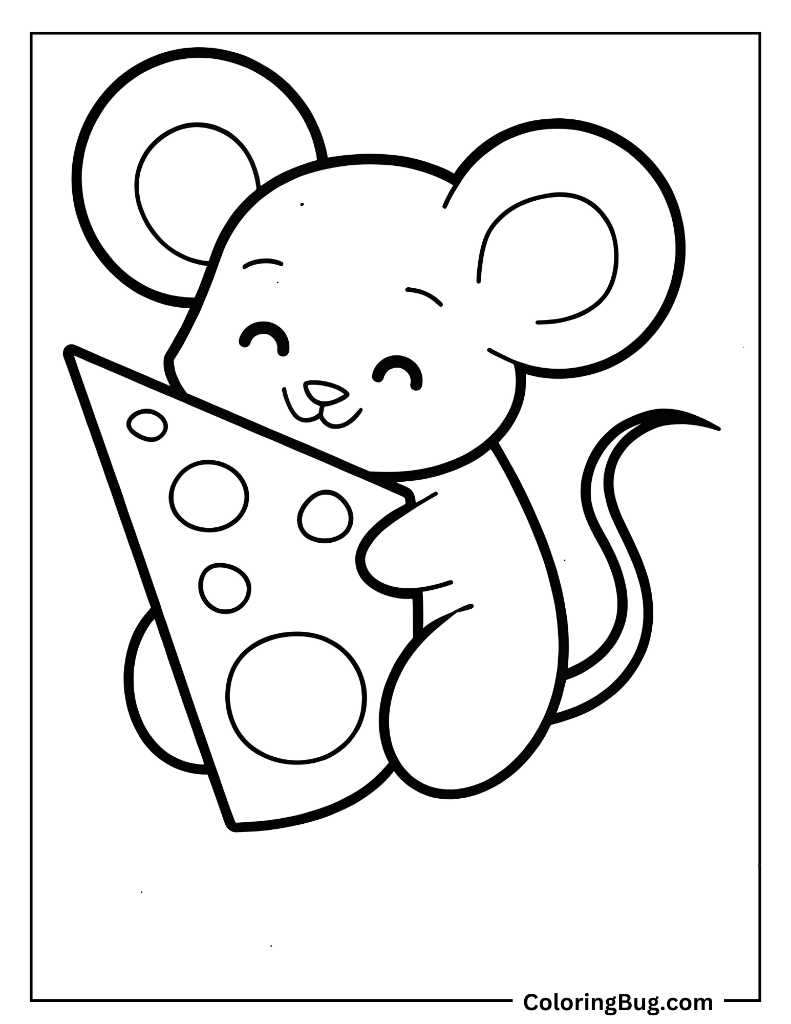 Cute Mouse Hugging Cheese Coloring Sheet 