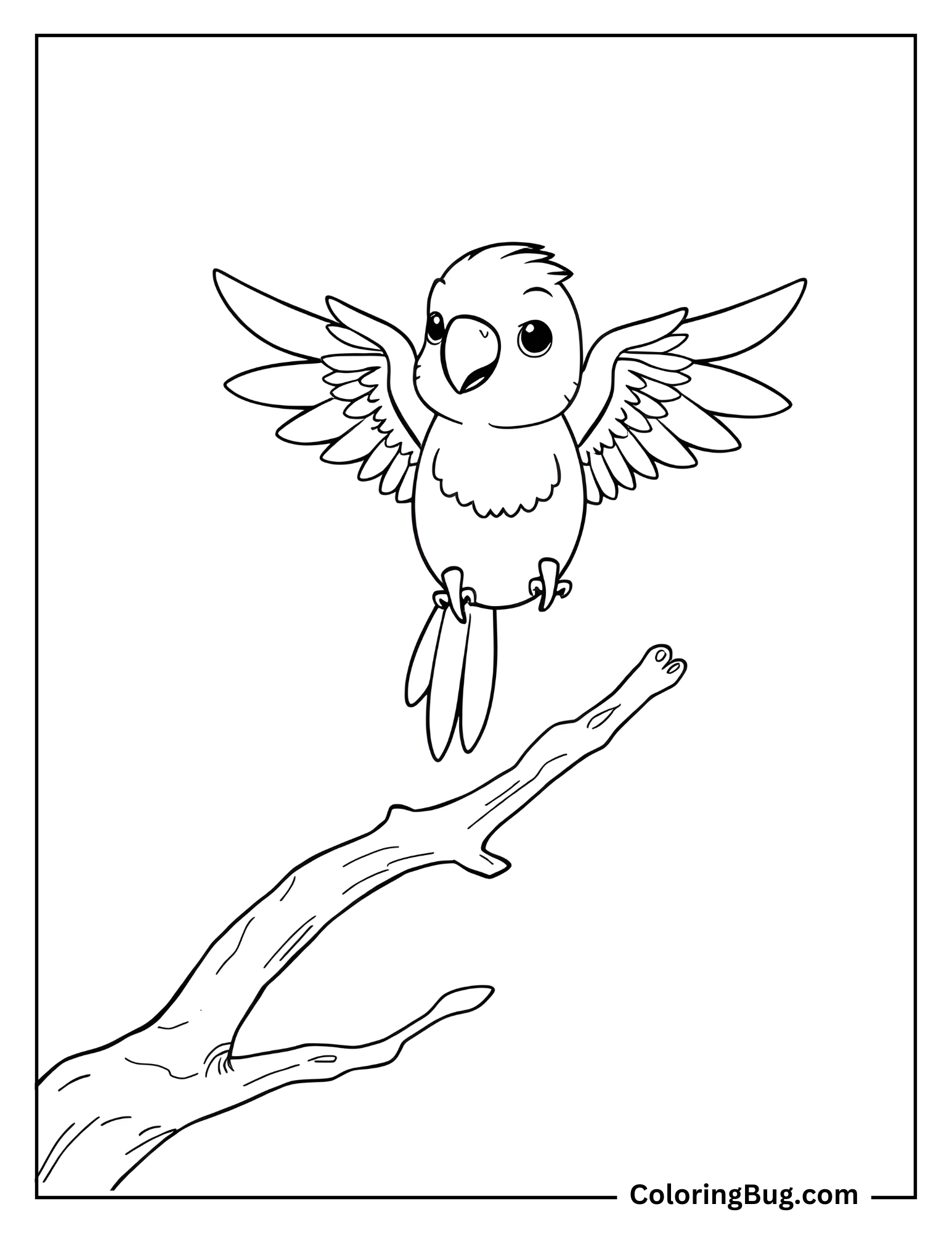 Cute Parrot With its Wings Outstretched coloring Sheet