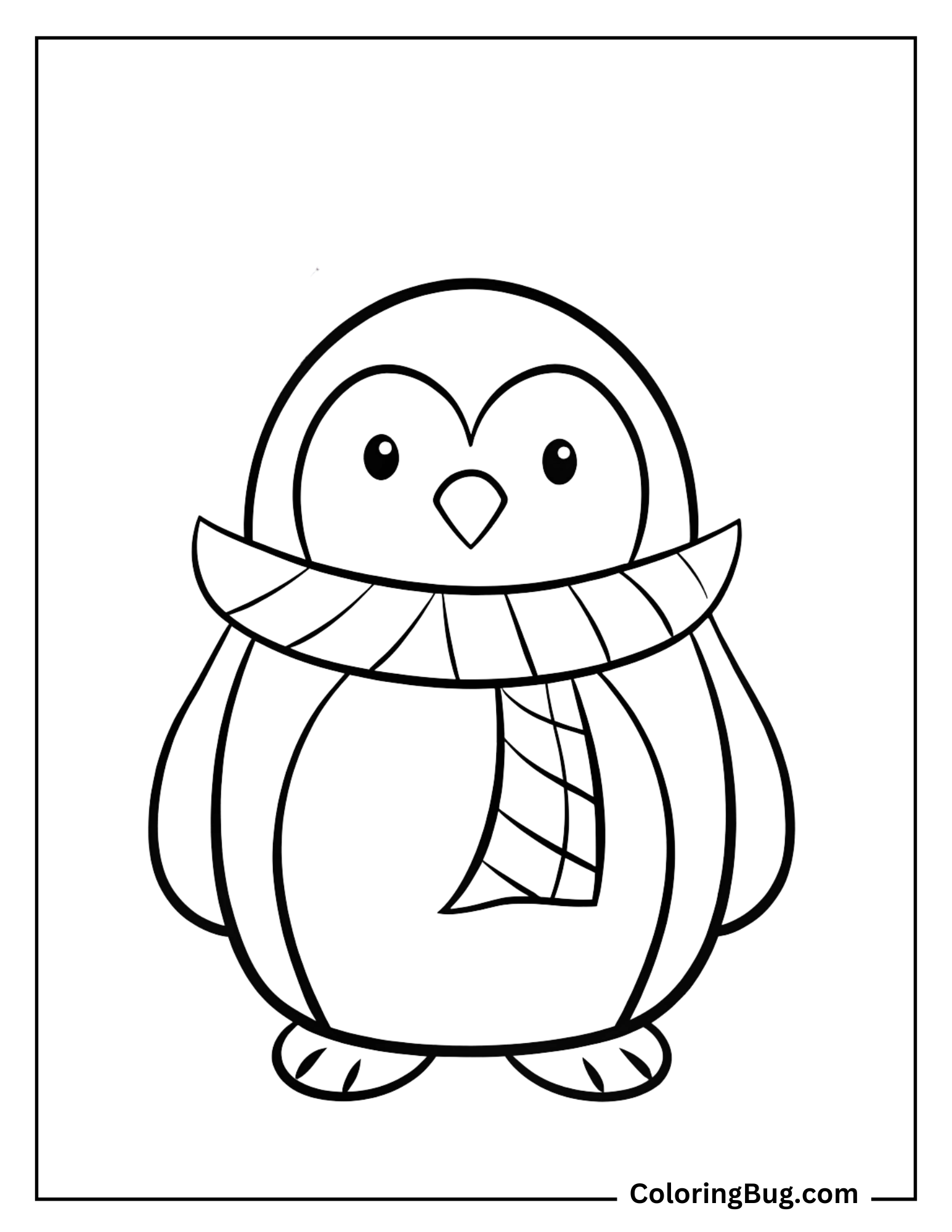 Cute Penguin Wearing Scarf Coloring Sheet