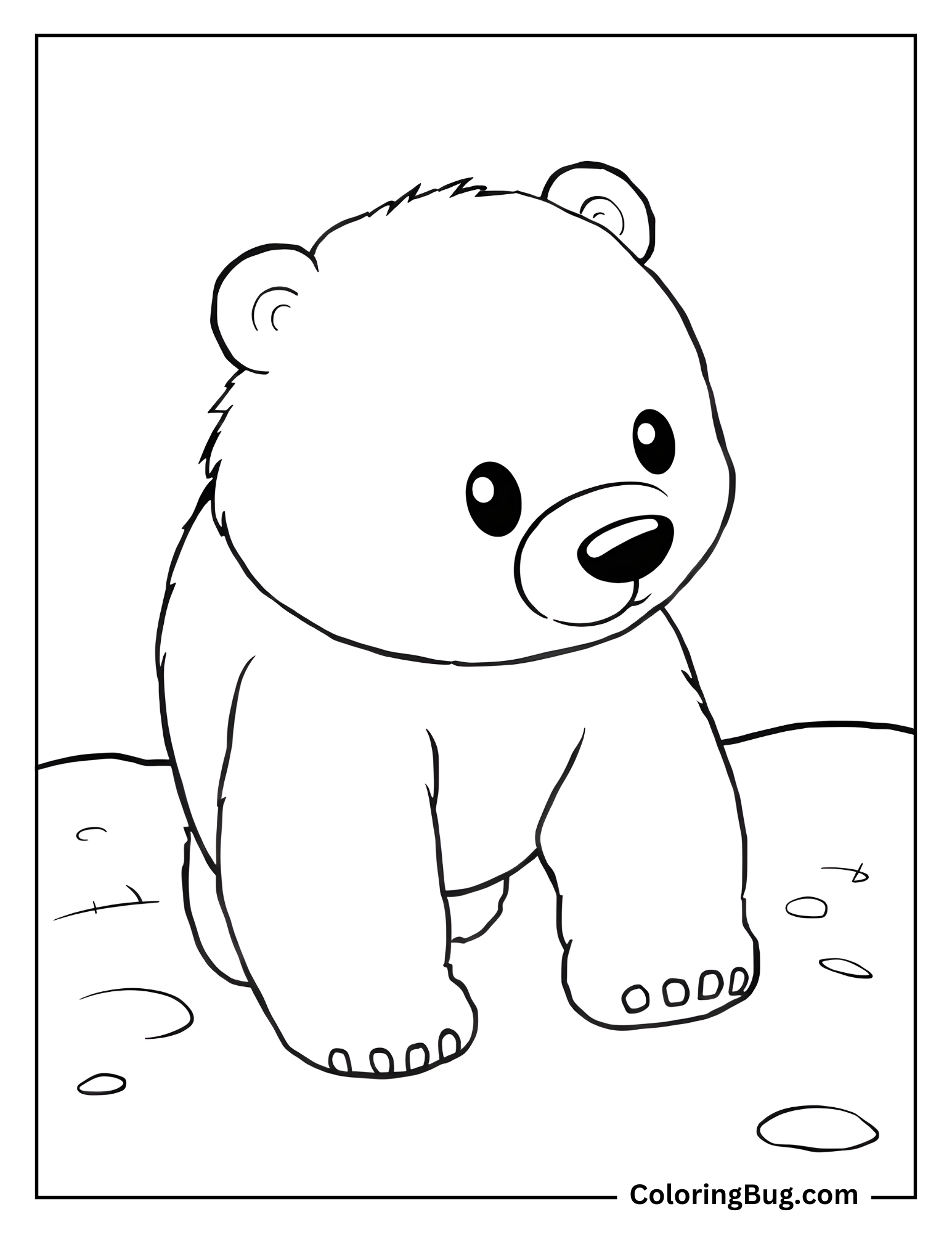 Cute Polar Bear Walking On Snow coloring Sheet