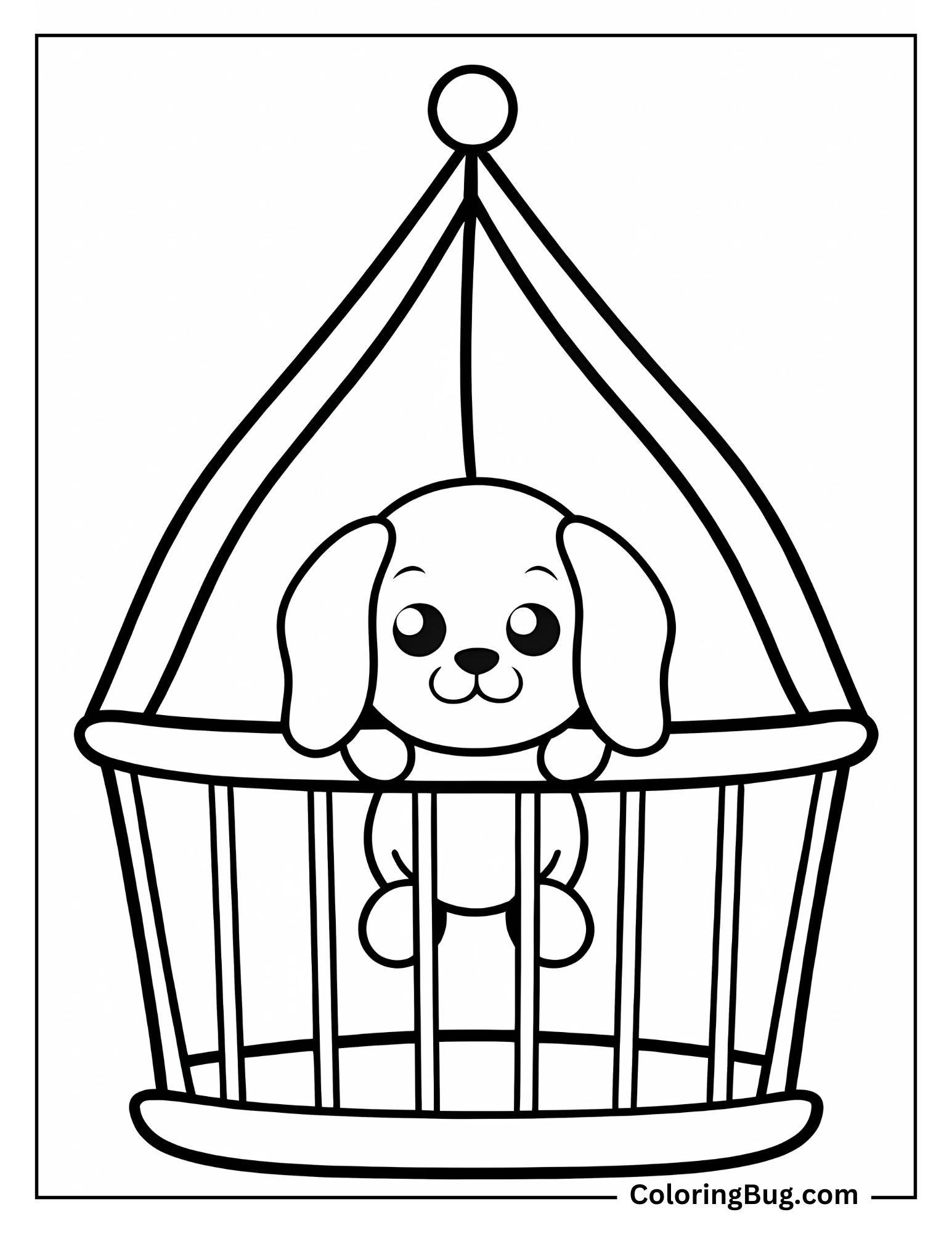 Cute Puppy Inside a Crate coloring Sheet