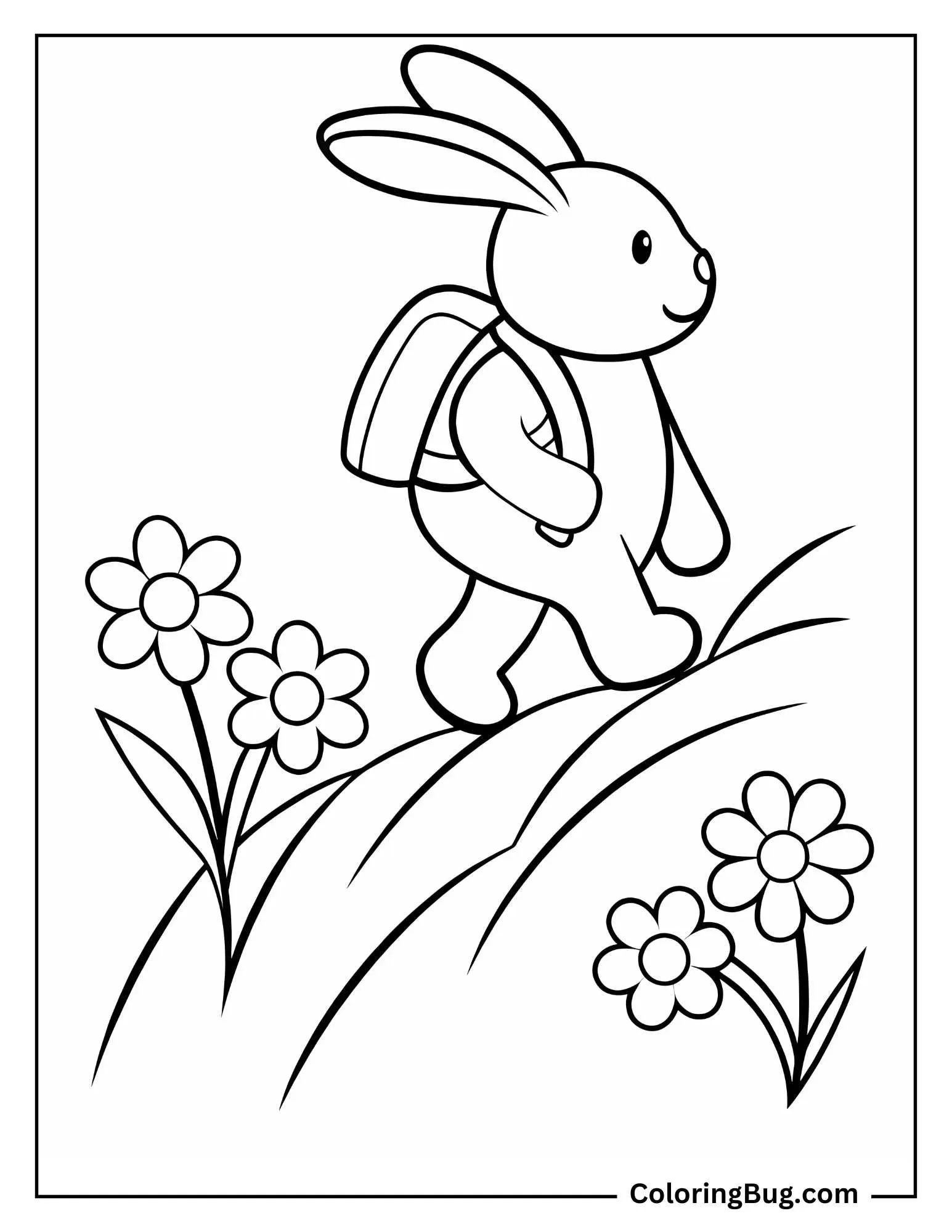 Cute Rabbit on Hiking coloring Sheet