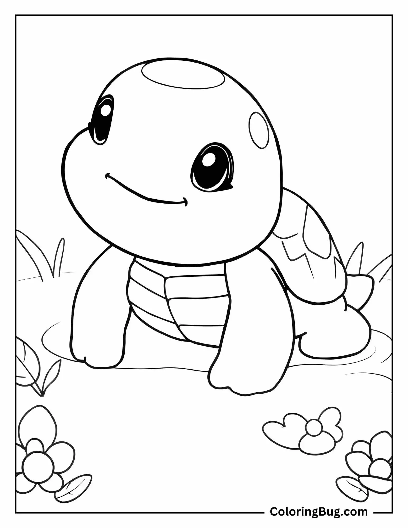 Cute Turtle in Pond coloring Sheet