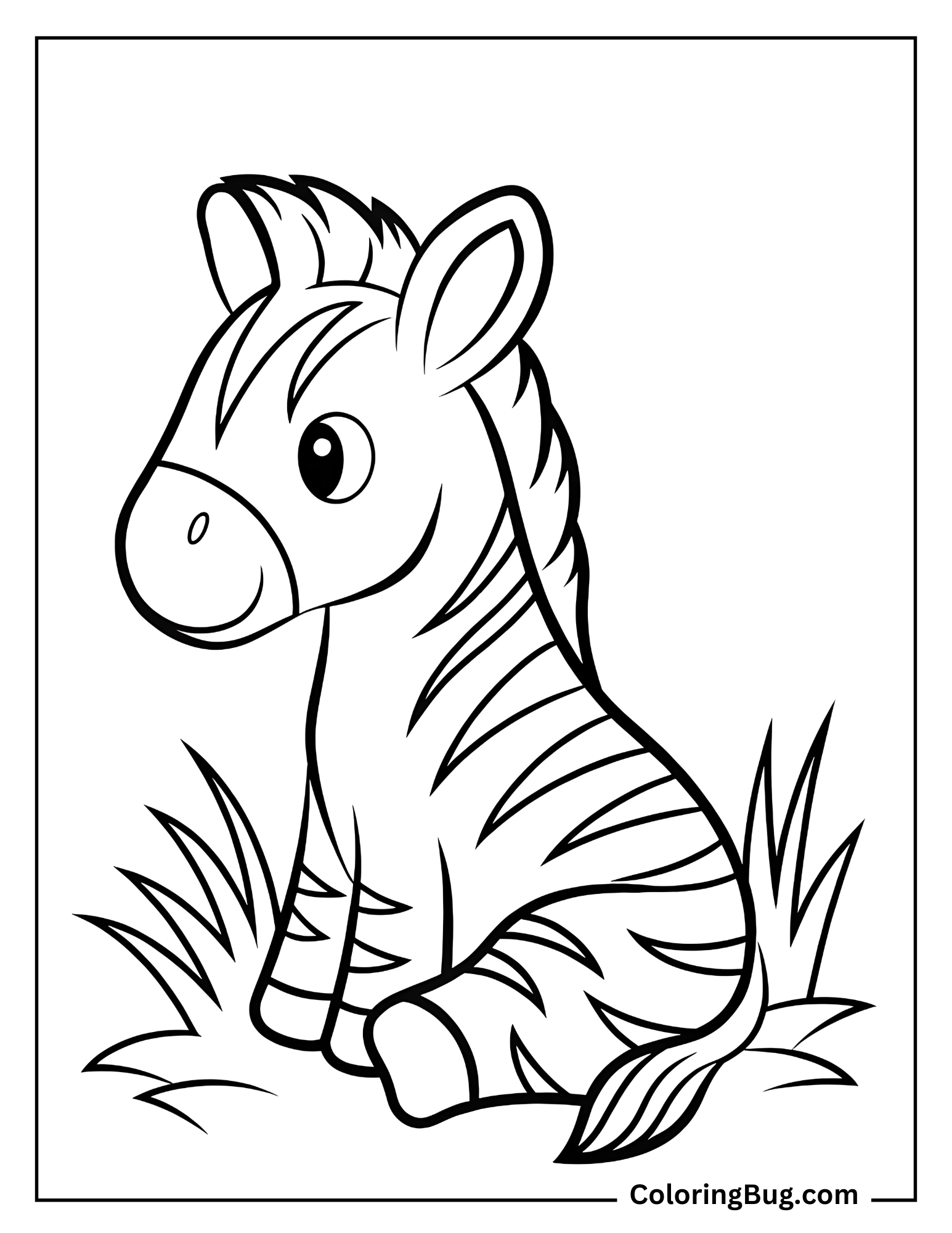 Cute Zebra Sitting On Grass Coloring Sheet