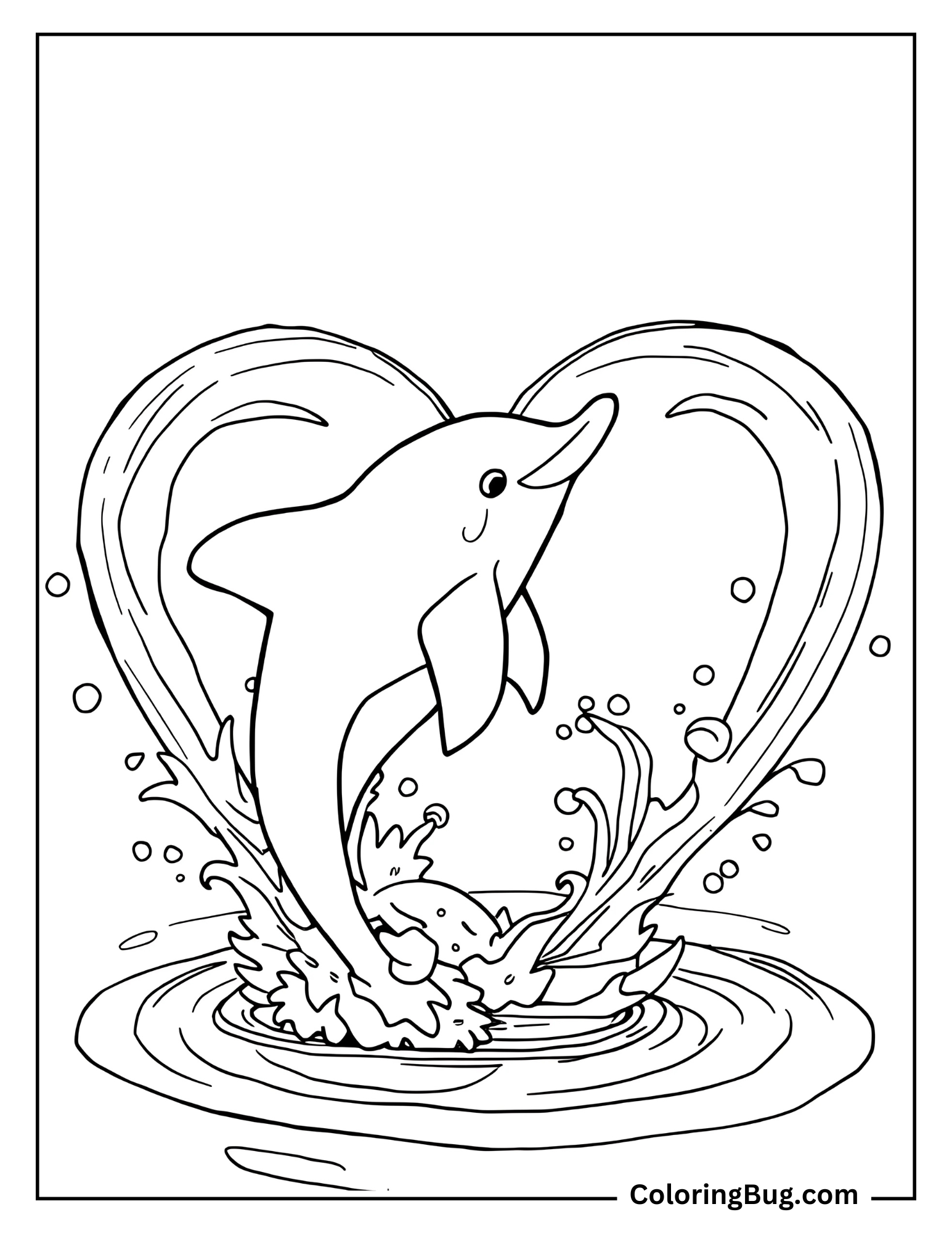 Dolphin Blowing Water Fountain in Heart Shape Coloring Sheet