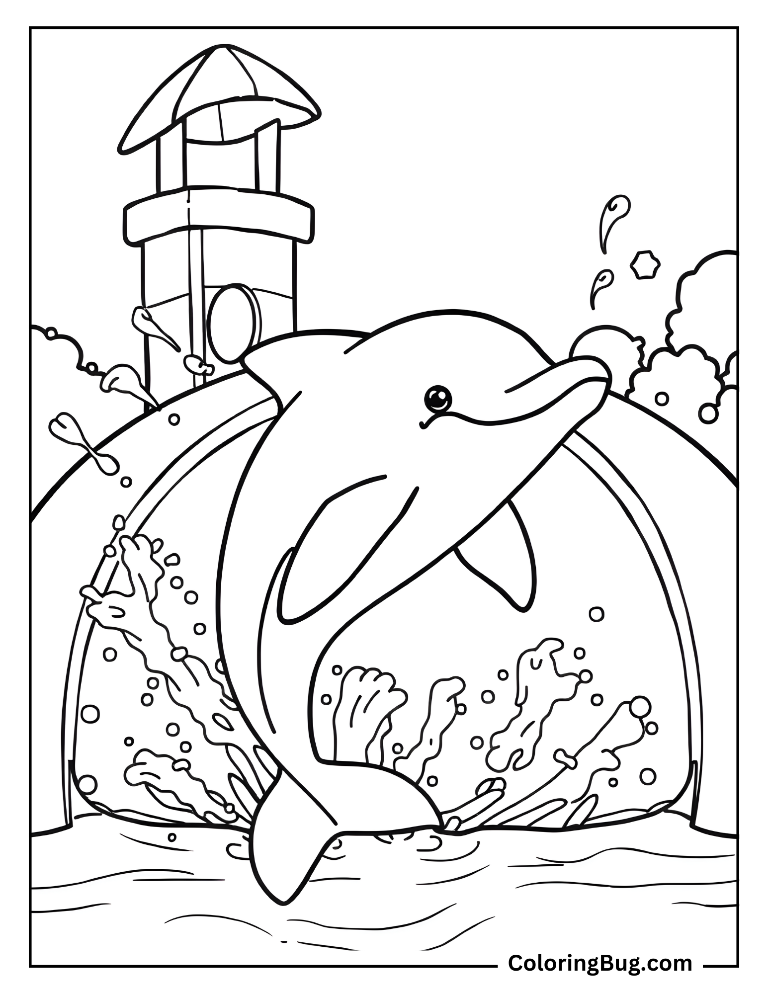 Dolphin in Water Park Coloring Sheet