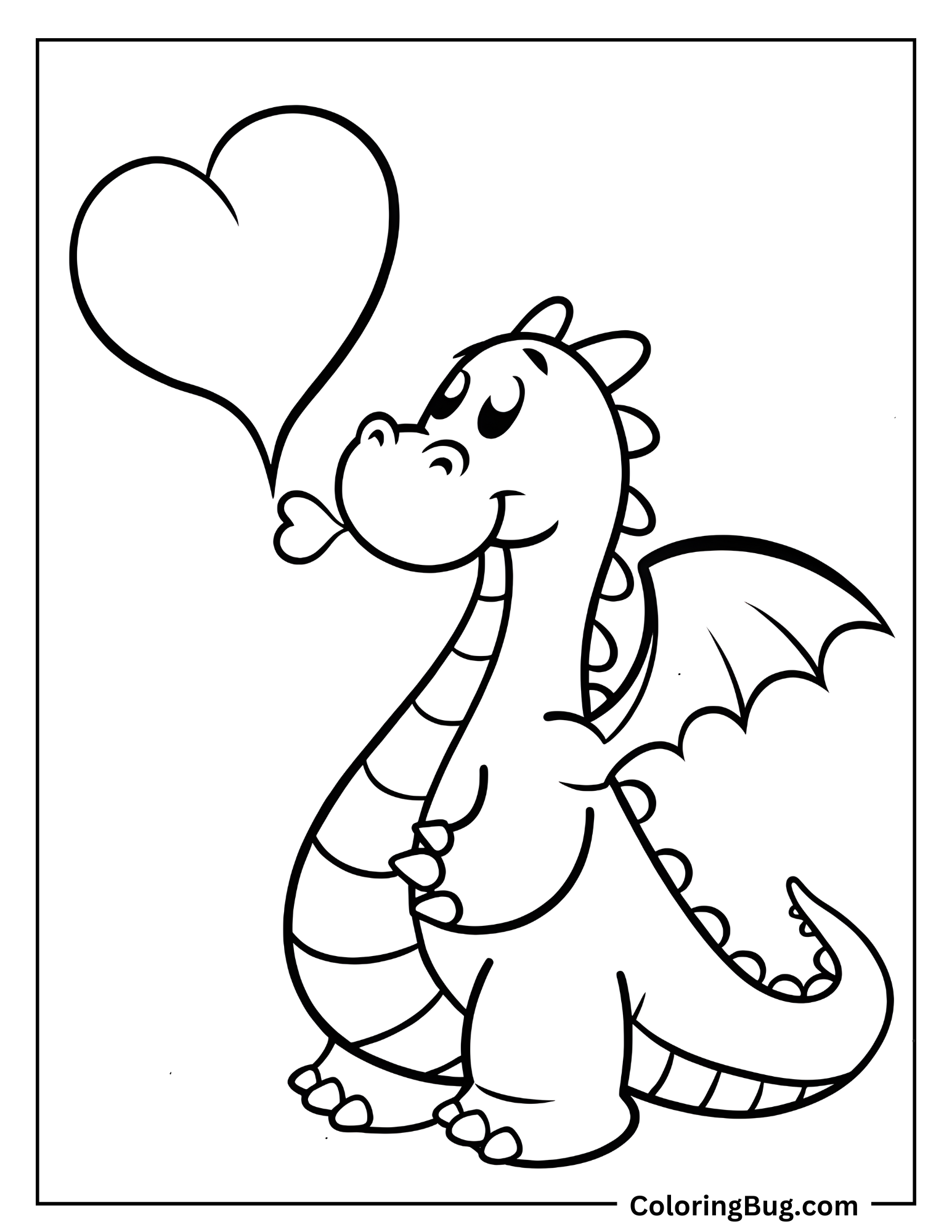 Dragon Blowing Heart Shaped Smoke Coloring Sheet