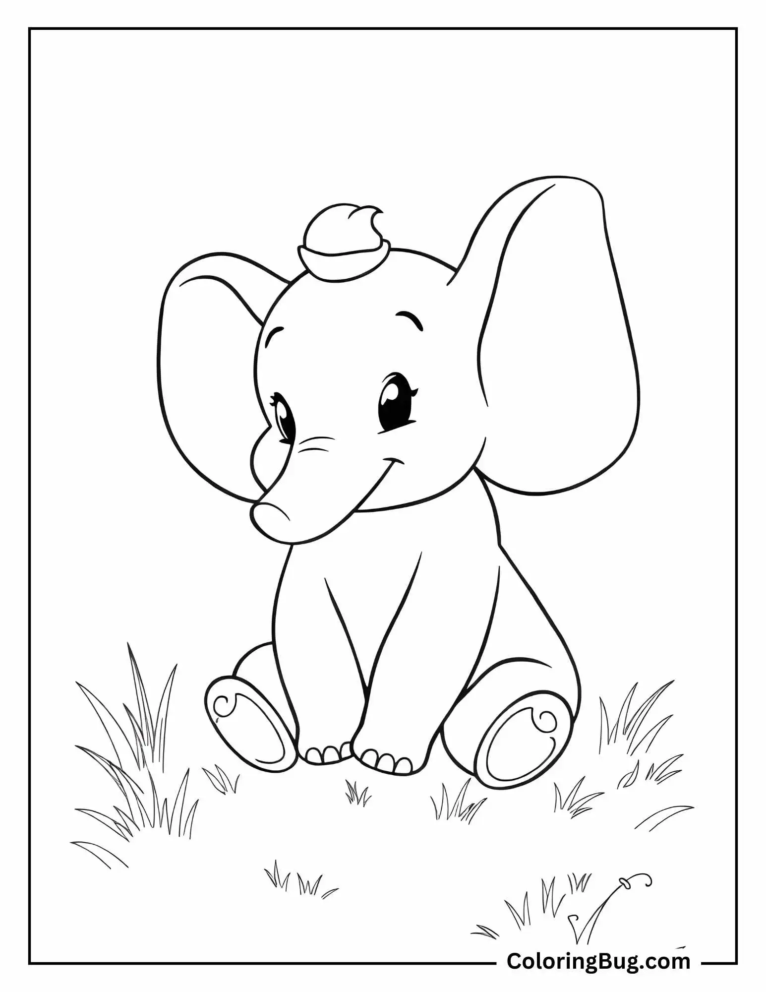 Dumbo Sitting On Grass coloring Sheet