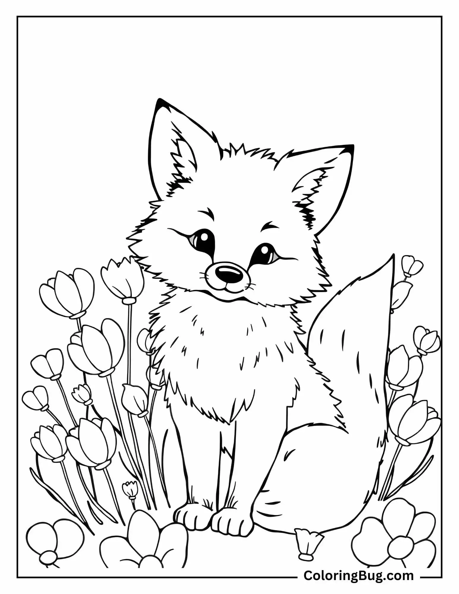 Fluffy Fox With Petals In Background