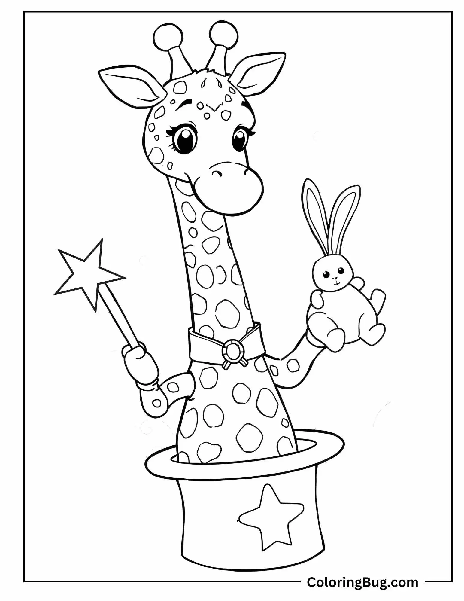 Giraffe Coming Out From Magic Hat Coloring Sheet