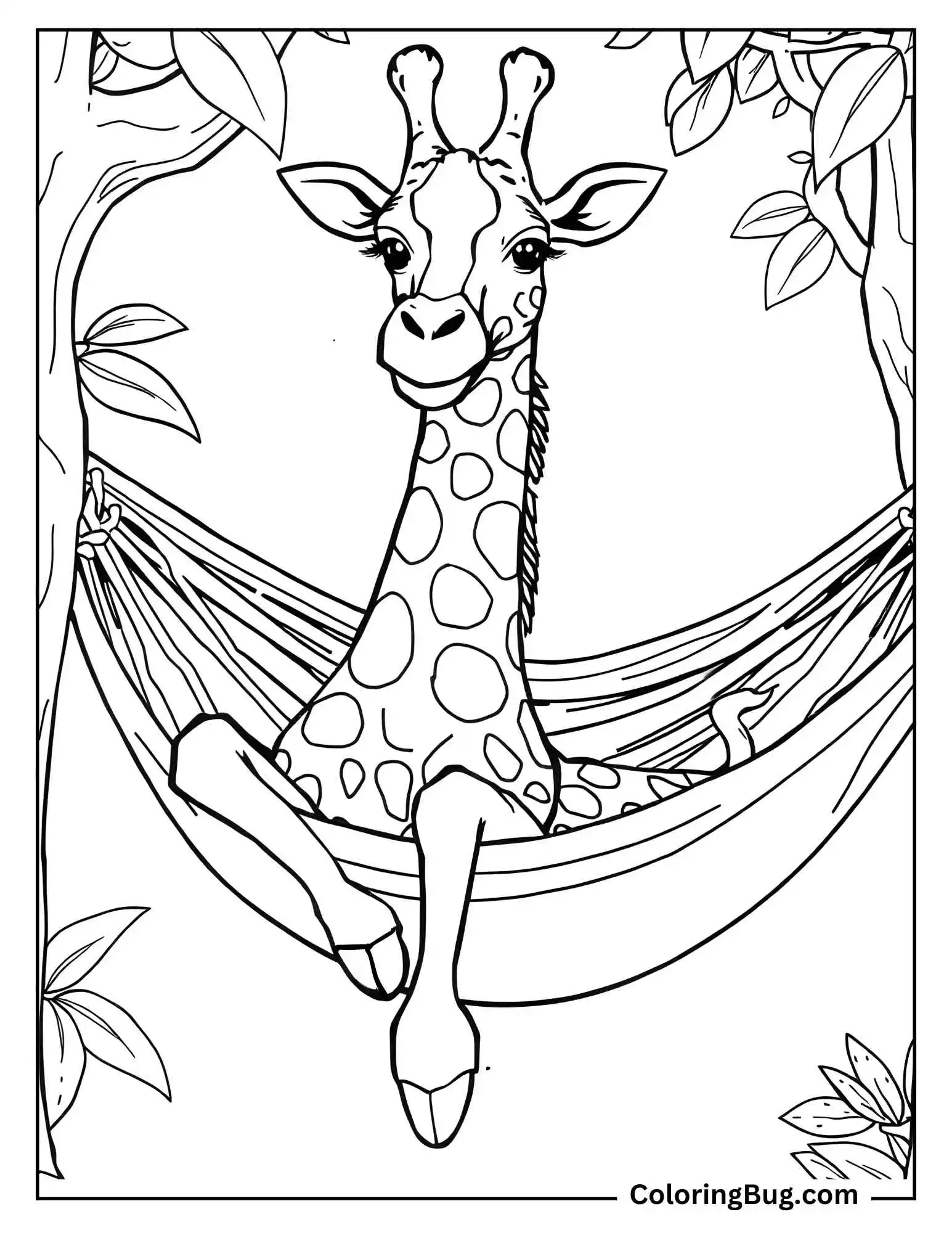 Giraffe Lying In Hammock Coloring Sheet