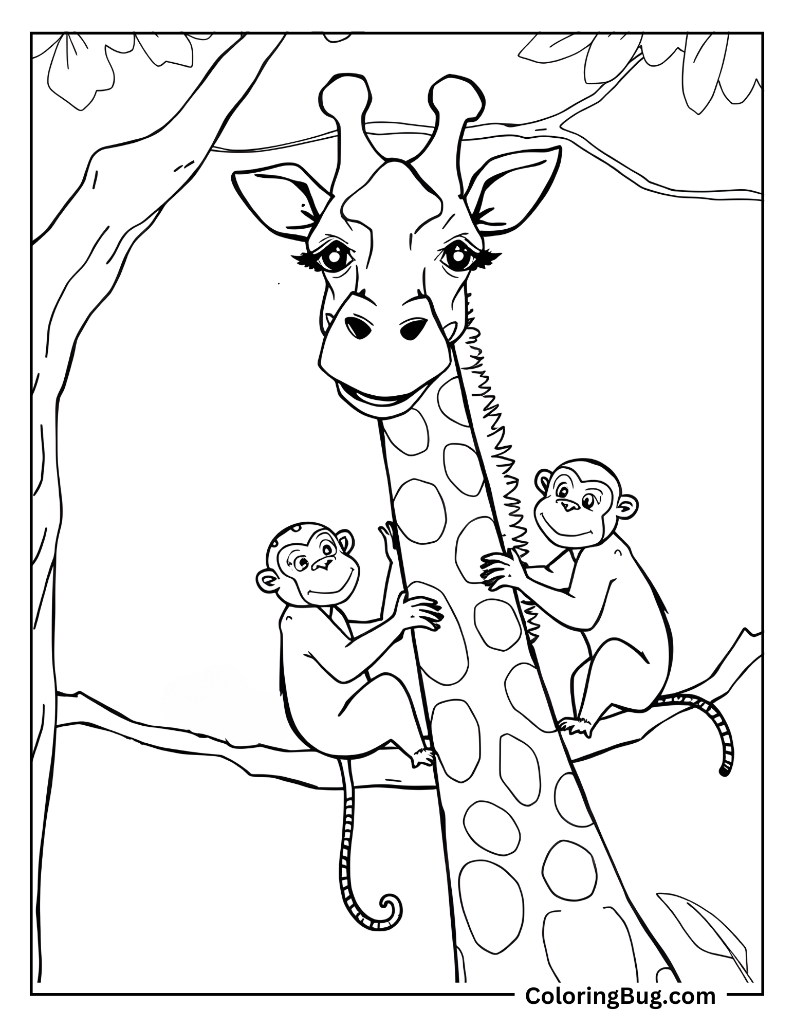 Giraffe Playing With Monkey Coloring Sheet