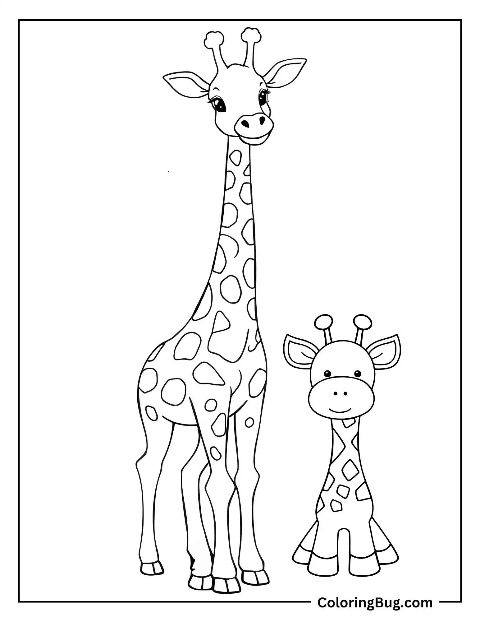 Giraffe With His Baby Coloring Sheet