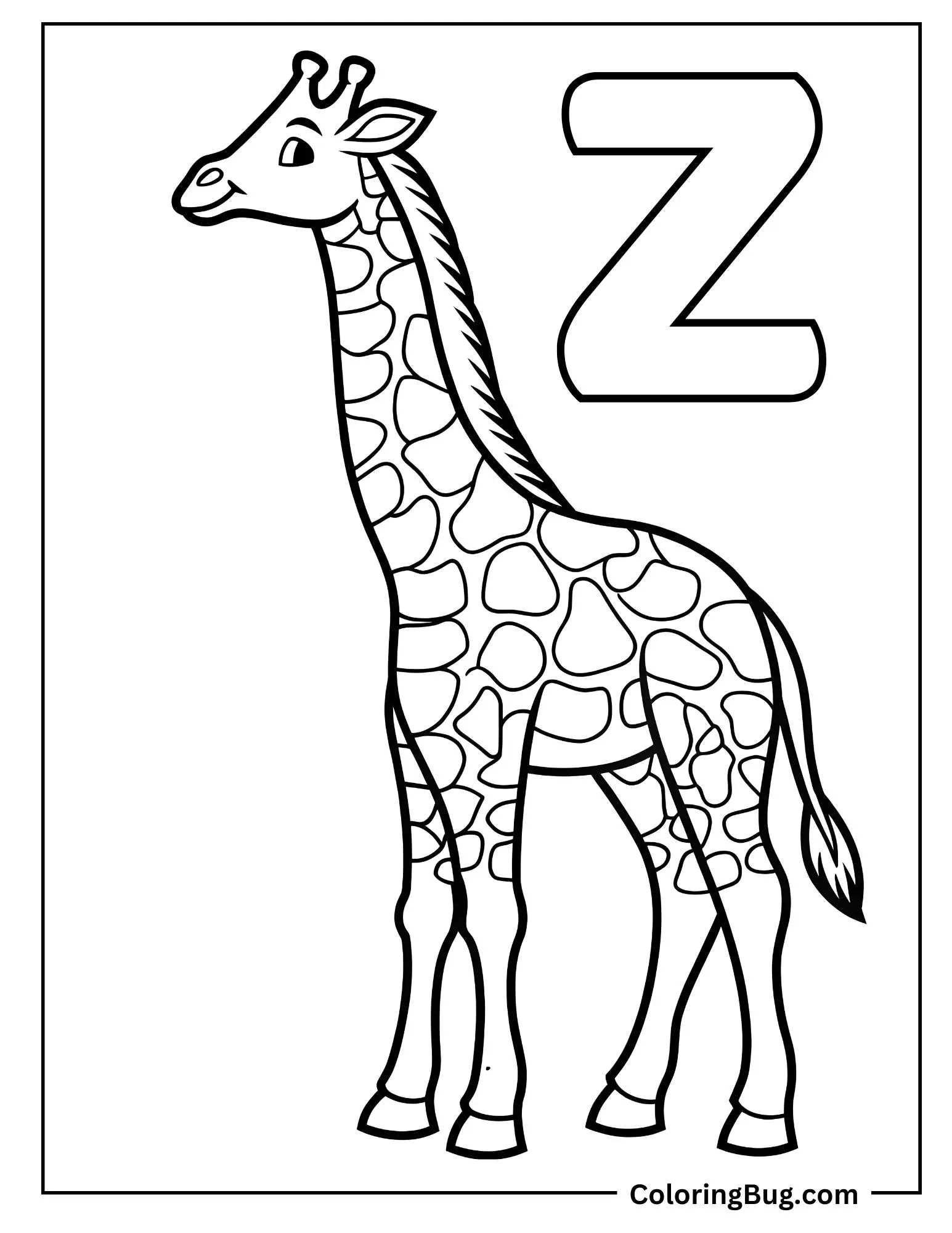 Giraffe With Letter Z Coloring Sheet
