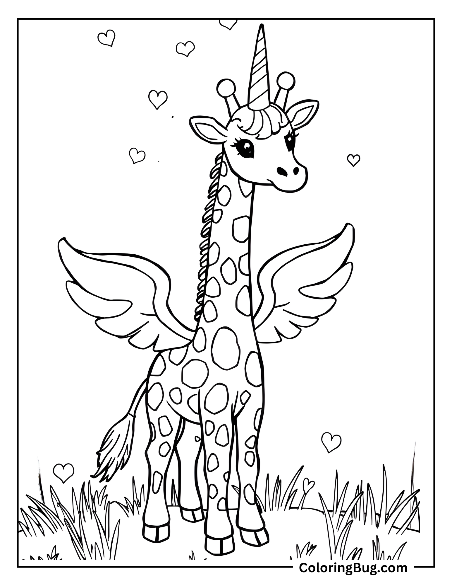 Giraffe With Unicorn Wings Coloring Sheet