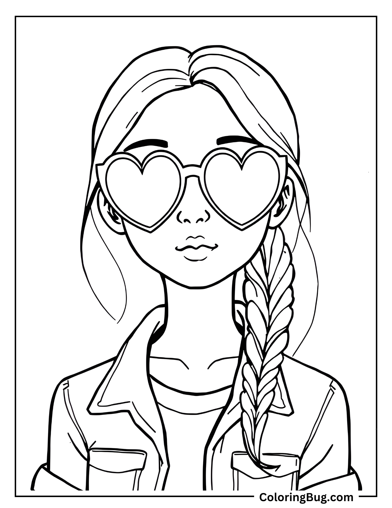 Girl Wearing Heart Shaped Sunglasses Coloring Sheet