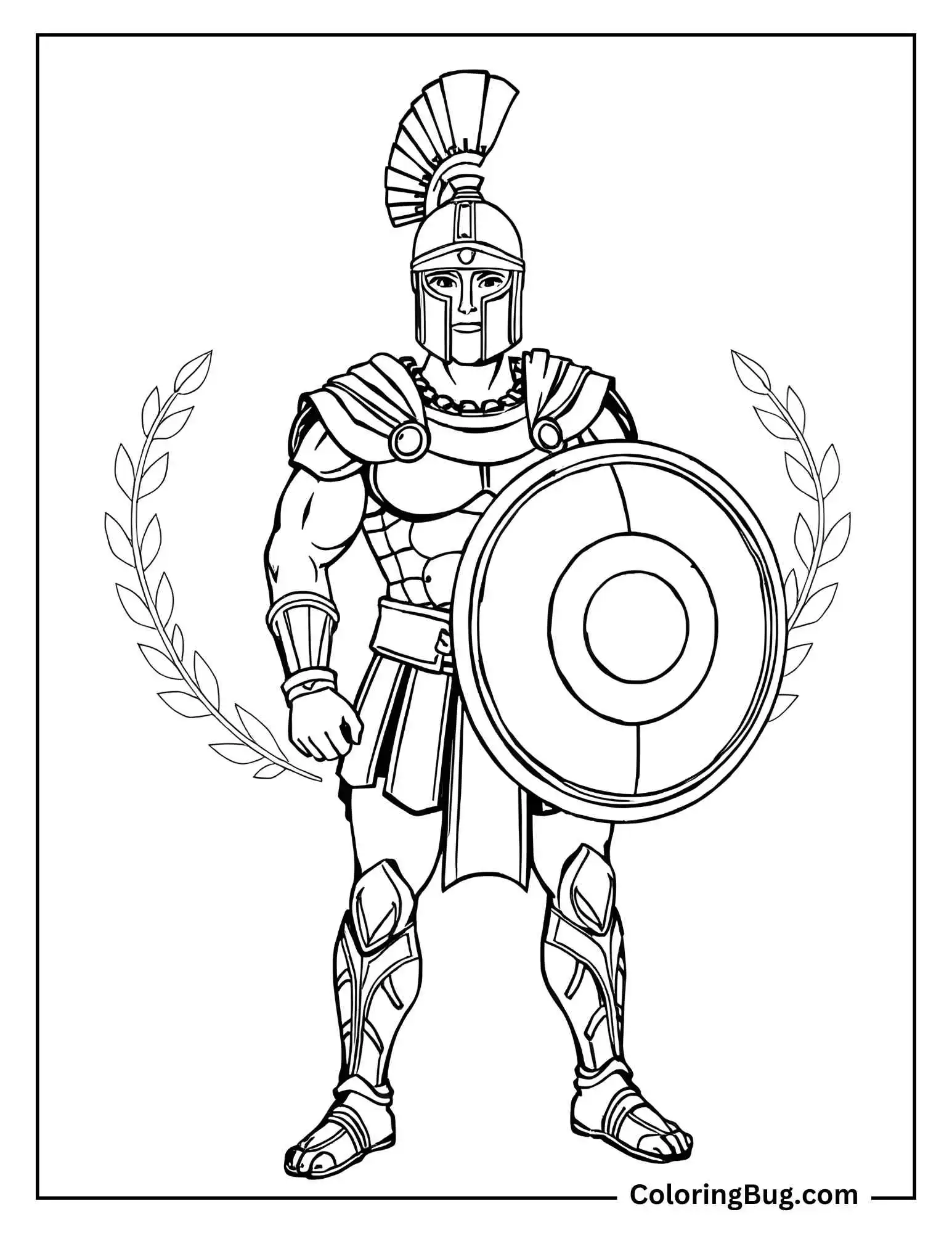 Gladiator with Shield and Wreath Coloring Page