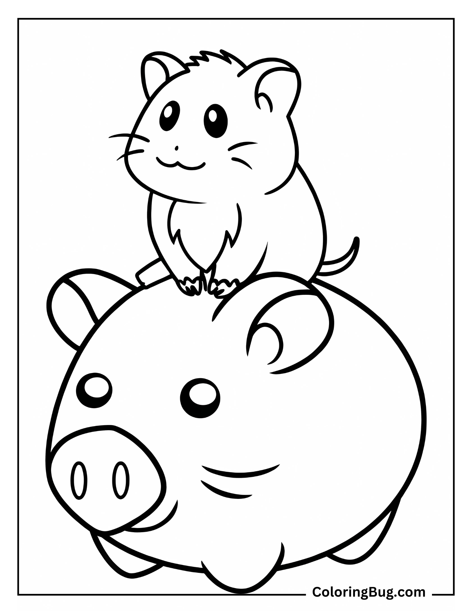 Hamster Standing On A Pig’s Head Coloring Sheet