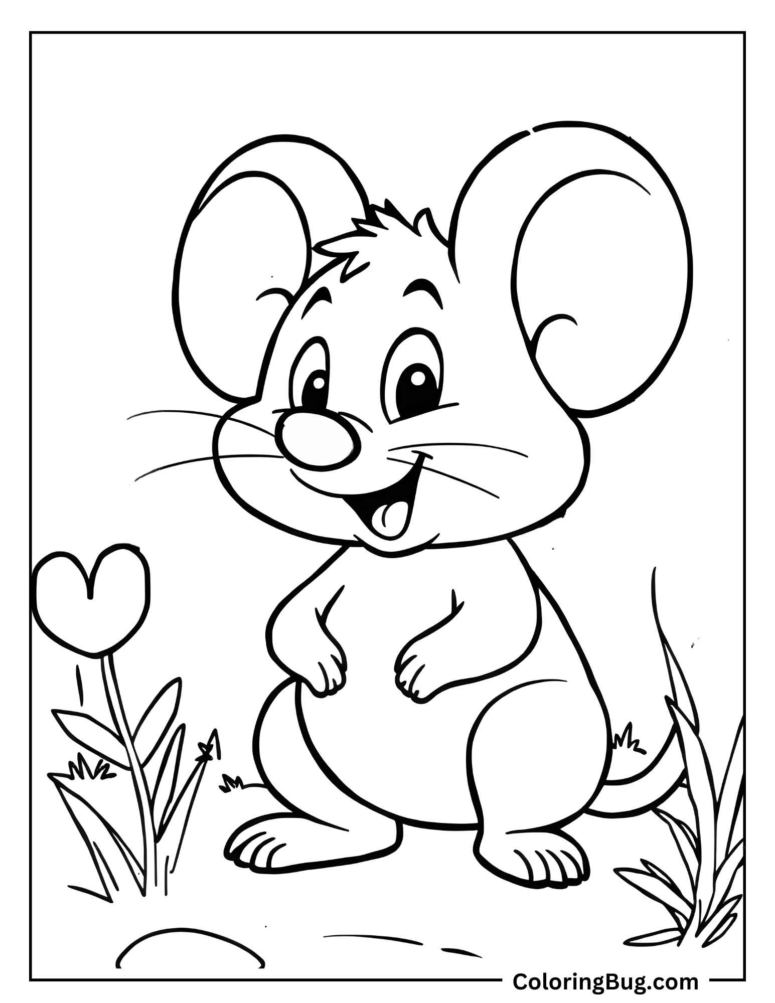 Happy Cartoon Mouse Coloring Sheet 