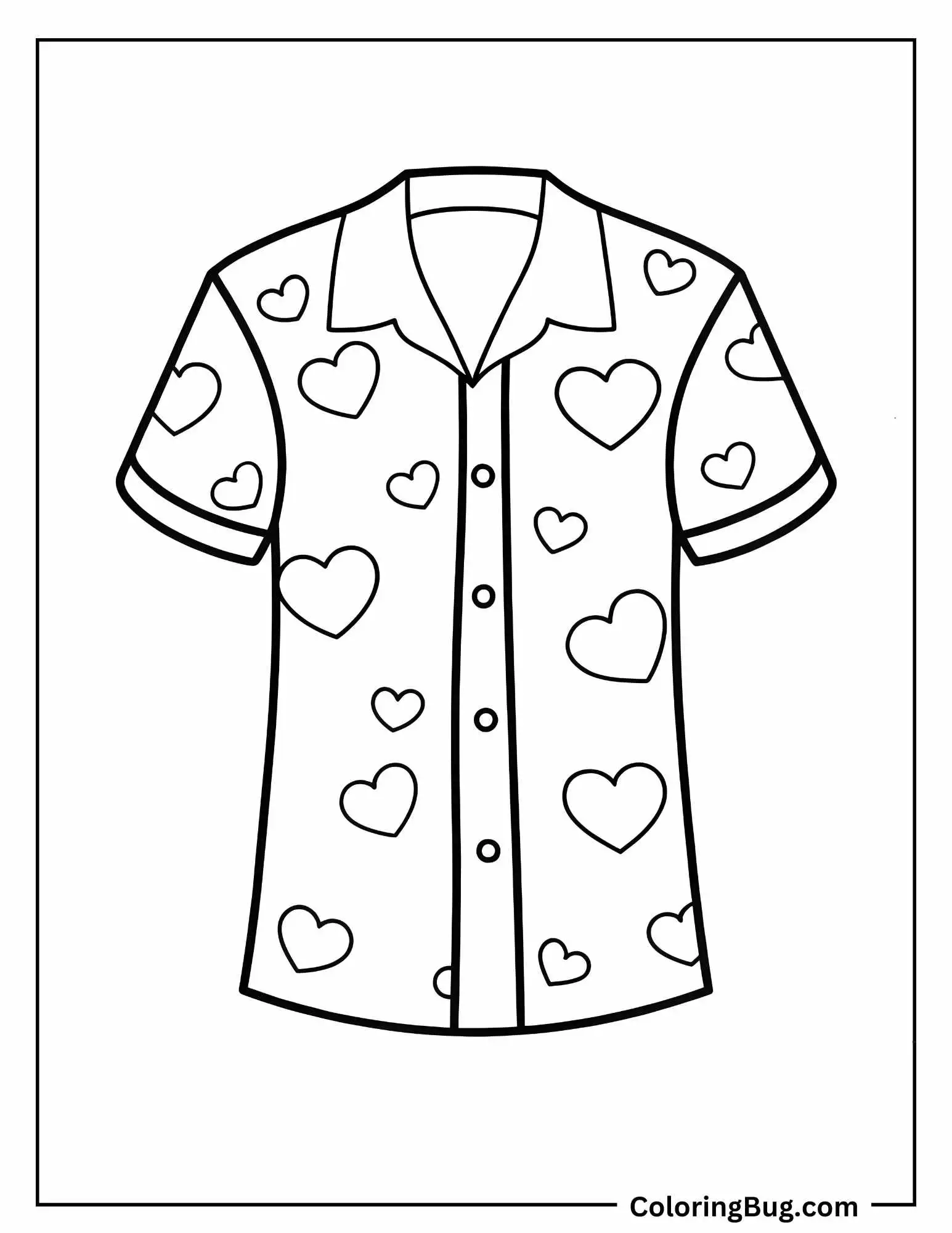 Heart Patterned Shirt Coloring Sheet