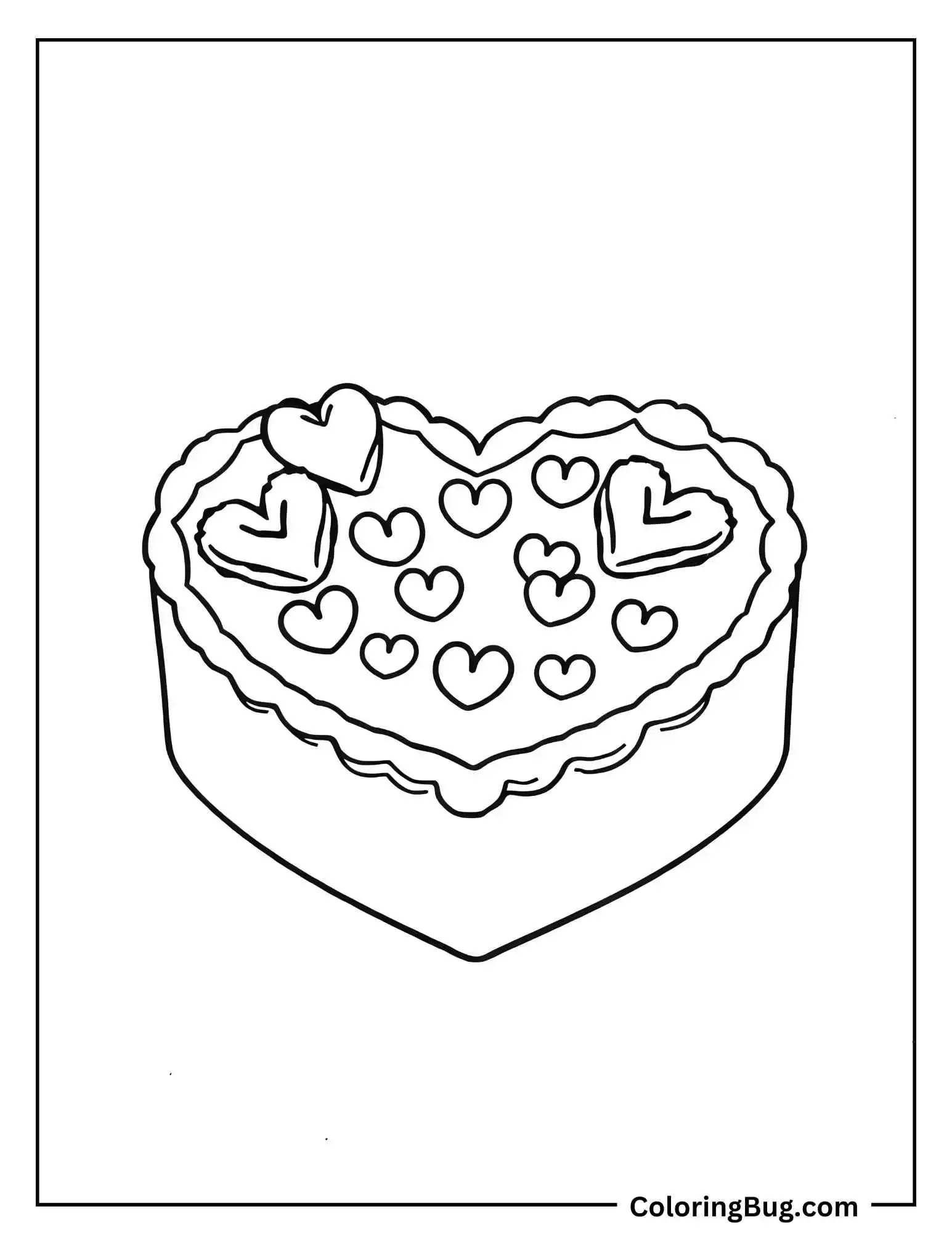 Heart Shape Cake Coloring Sheet