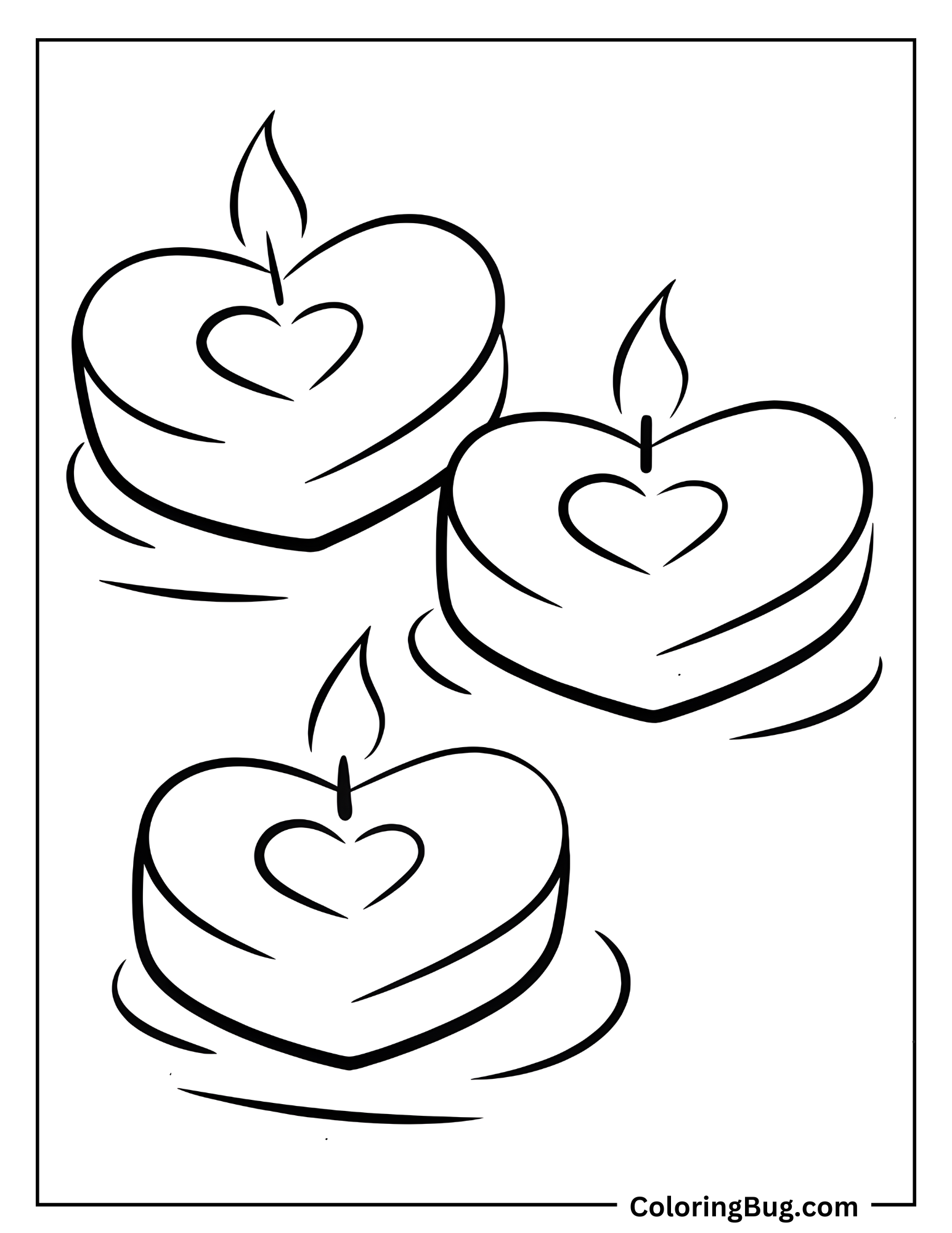 Heart Shape Candles Coloring Sheet