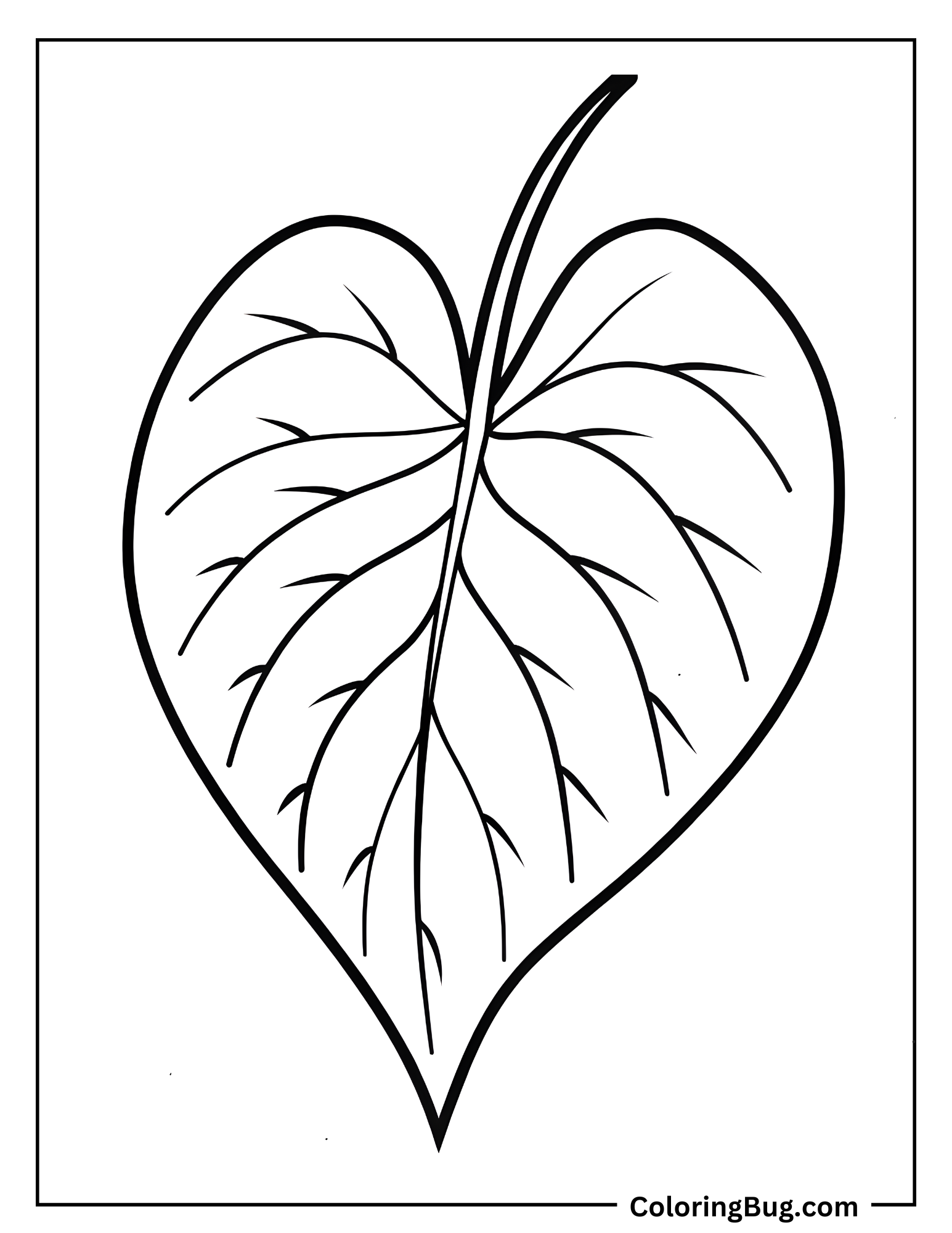 Heart Shape Leaf Coloring Sheet