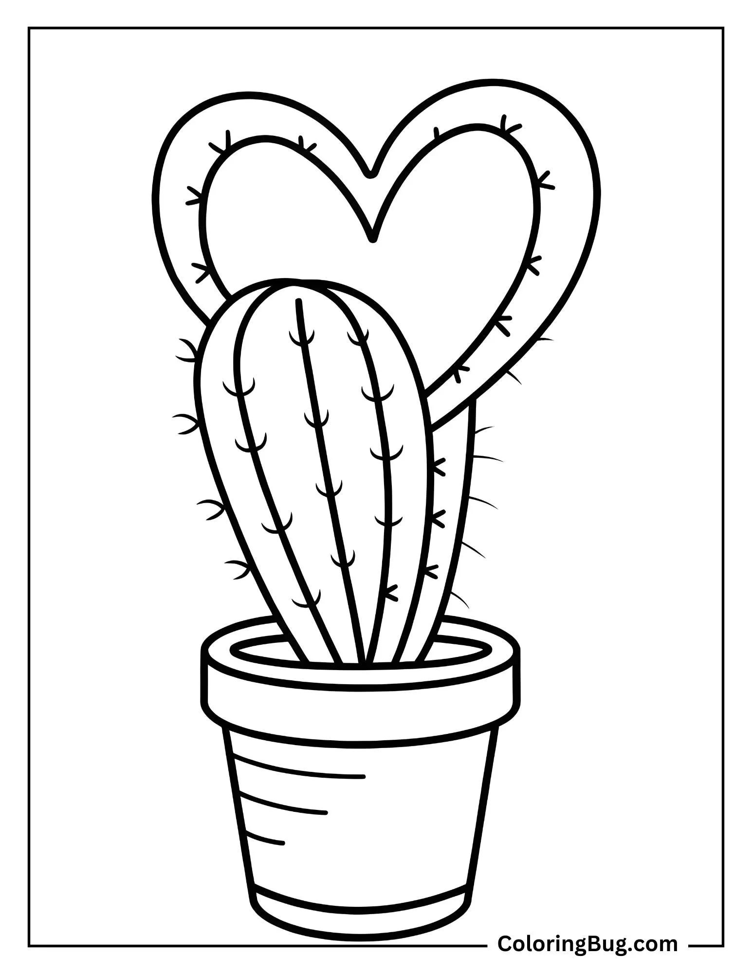 Heart Shaped Cactus Plant Coloring Sheet