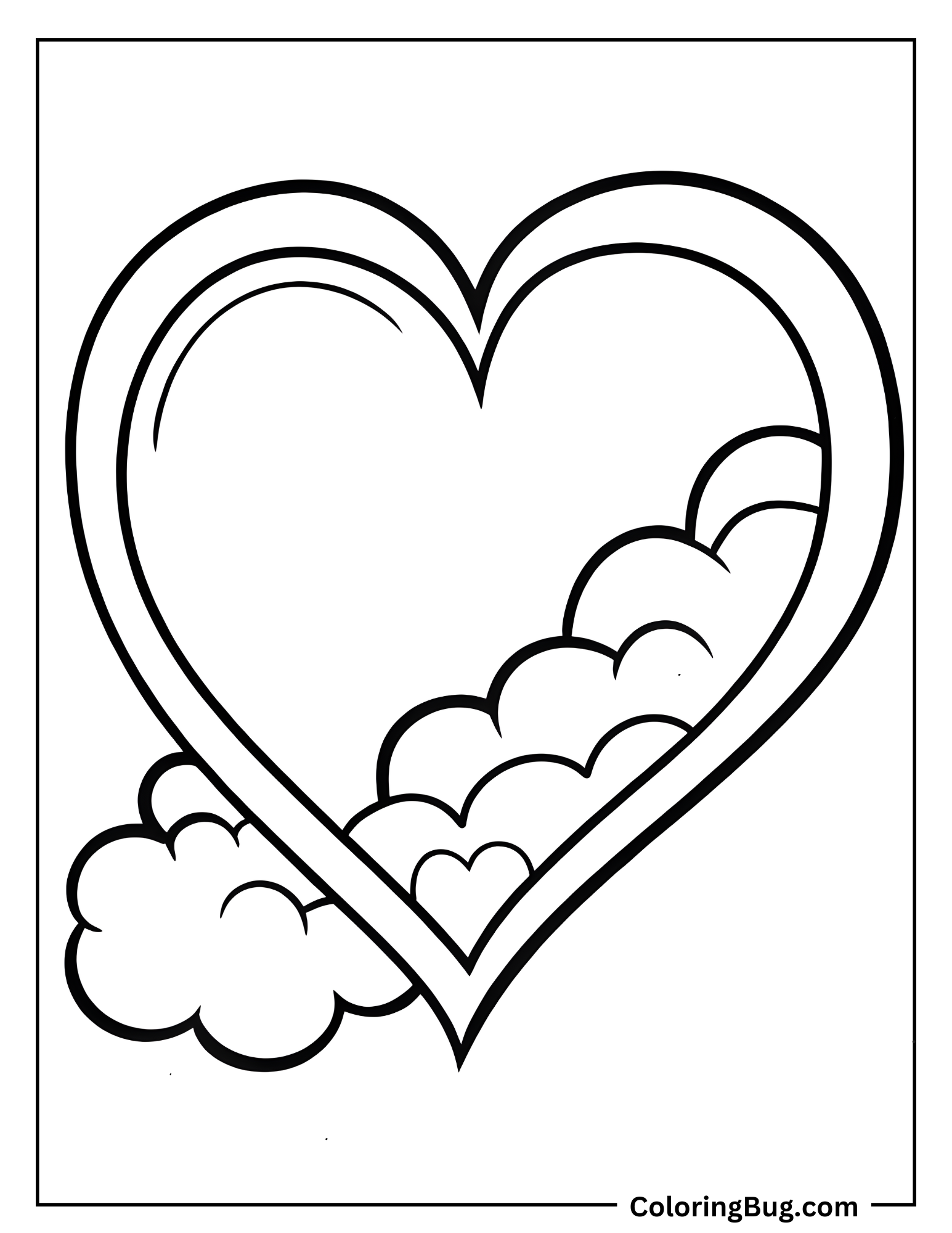 Heart Shaped Like  Cloud Coloring Sheet 